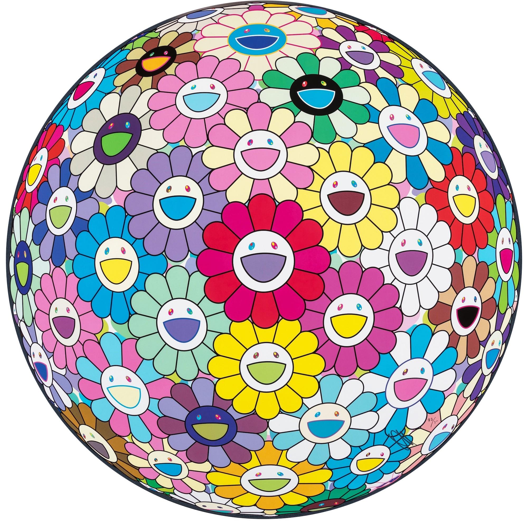 Figurative Print Takashi Murakami - boule de fleurs colorée, miracle, scintillante