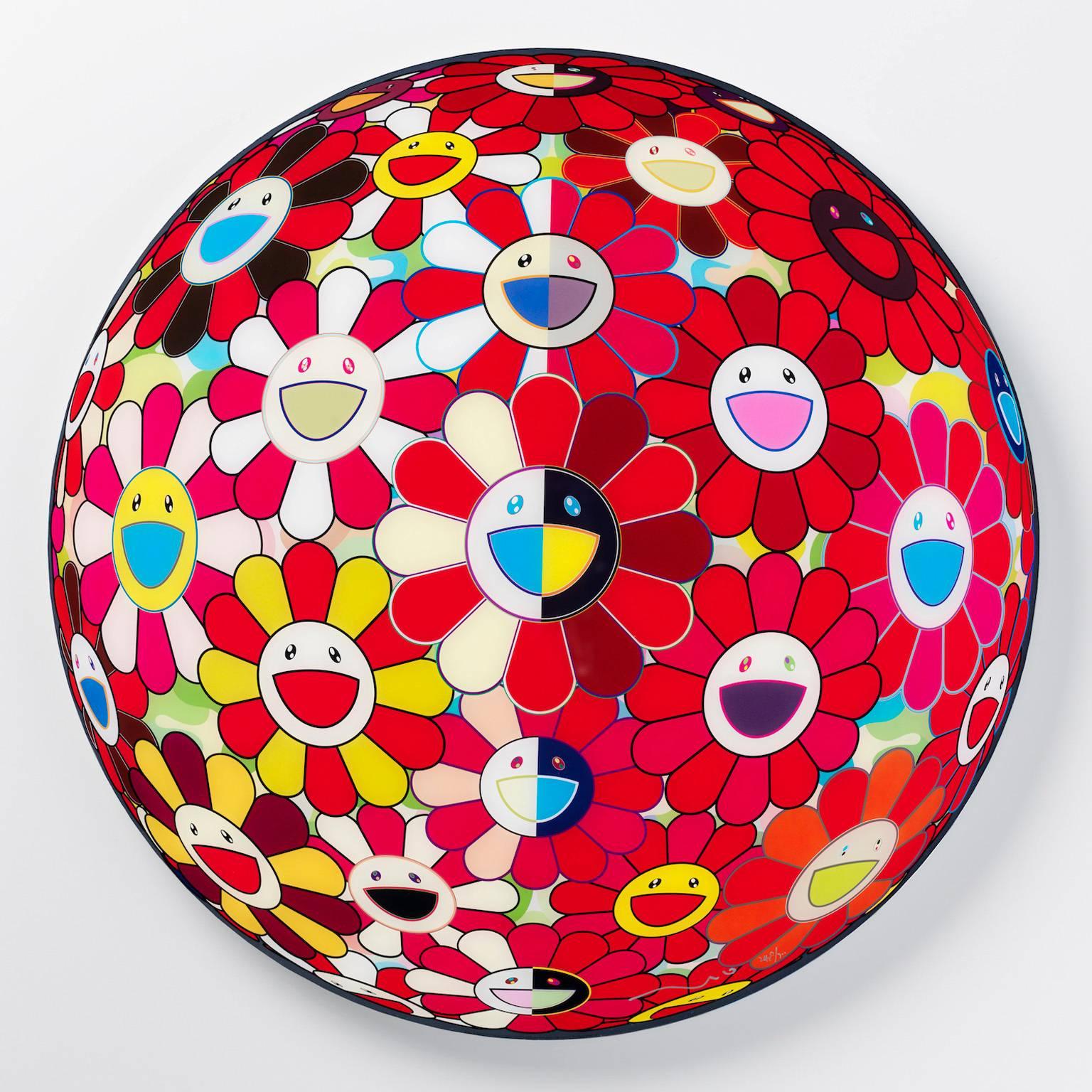 Figurative Print Takashi Murakami - La flûte magique rouge boule de fleurs (3D)