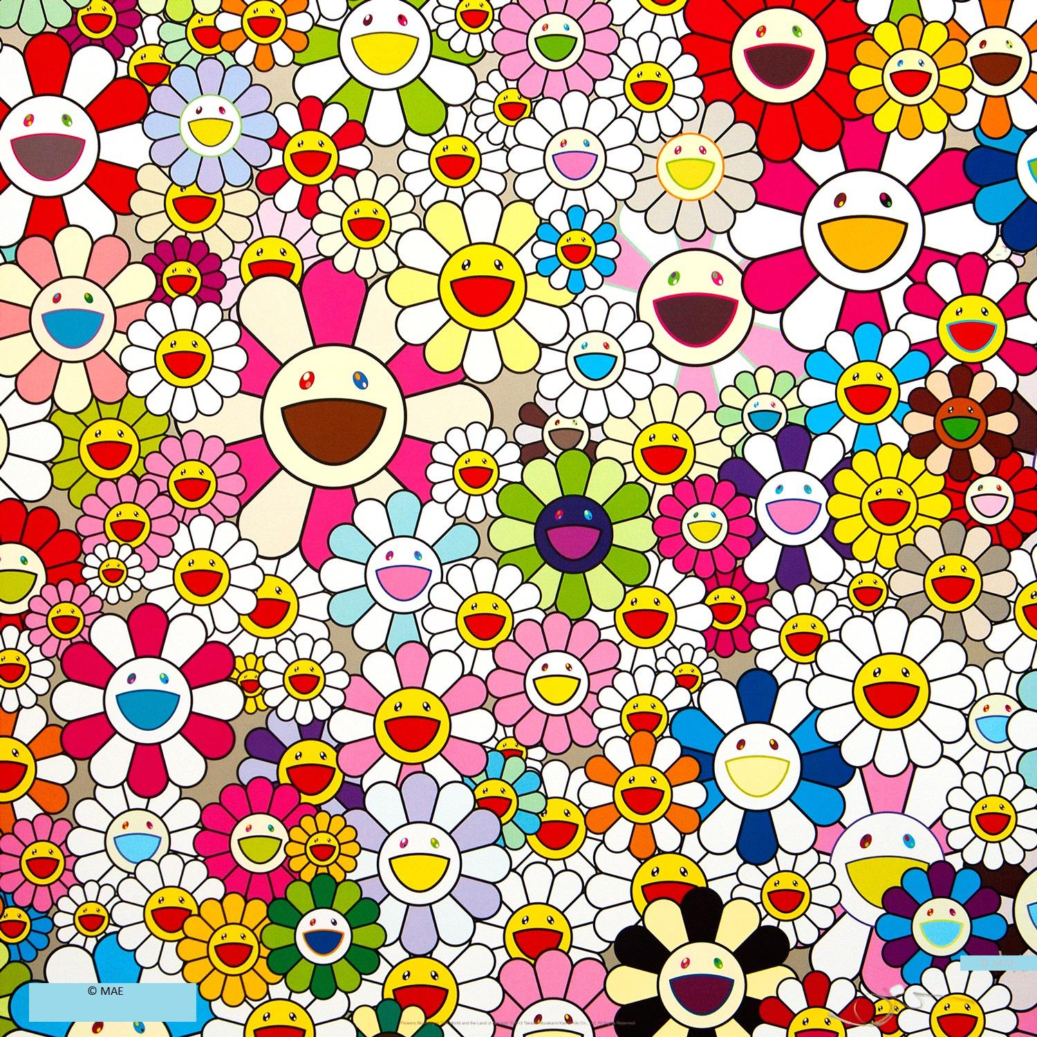 Figurative Print Takashi Murakami - Flowers Blooming in this World and the Land of Nirvana 3 - encadré sur mesure