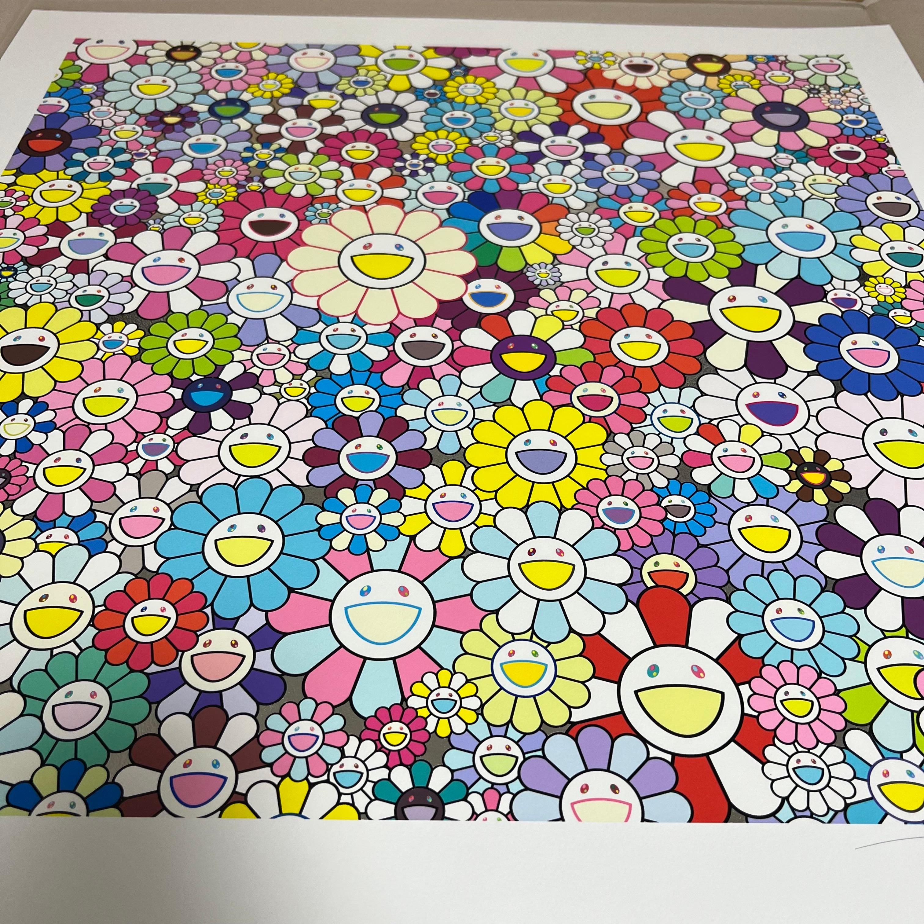 Artist: Takashi Murakami
Title: Heaven's Gate
Year: 2022
Edition: 100
Size: 750 x 750mm (sheet size)
Medium: Archival Pigment Print + Silkscreen with platinum leaf

Takashi Murakami has handwritten the edition number and signature on each piece of