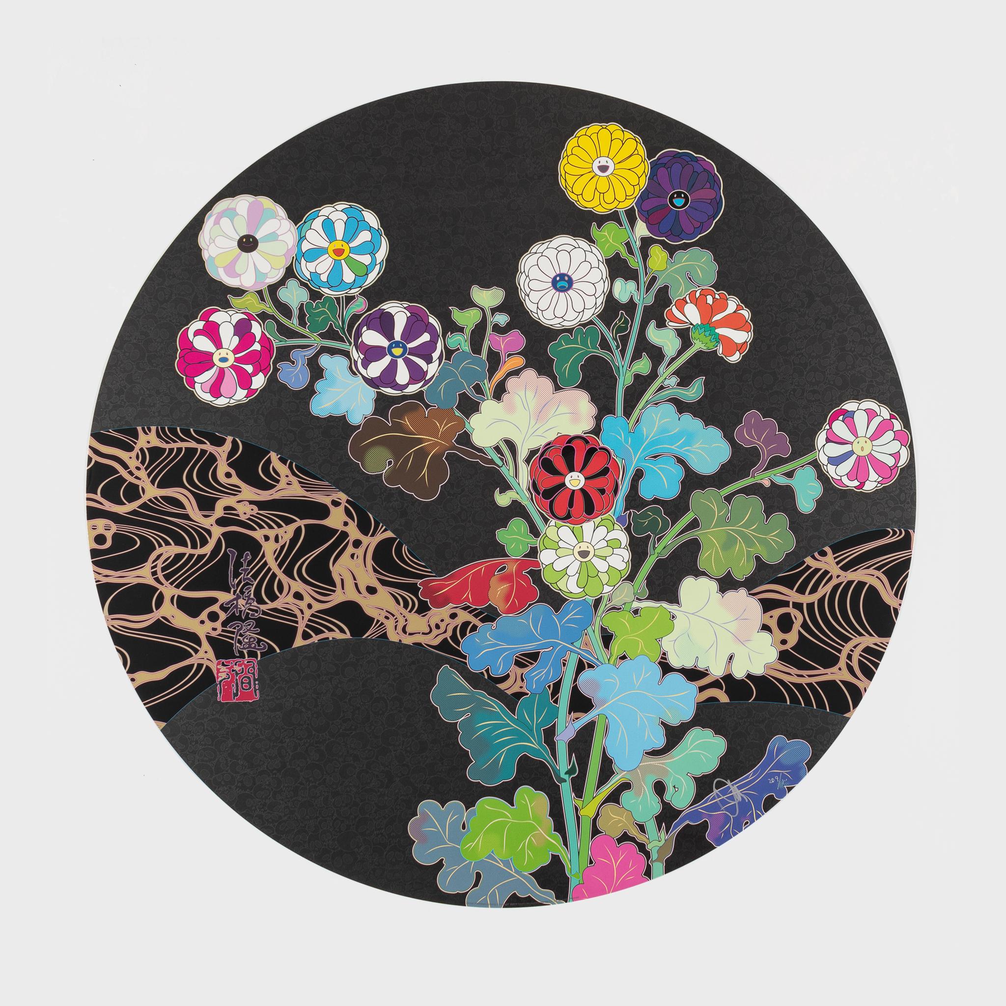 Takashi Murakami Abstract Print – Kansei: Wildblumen leuchten in der Nacht