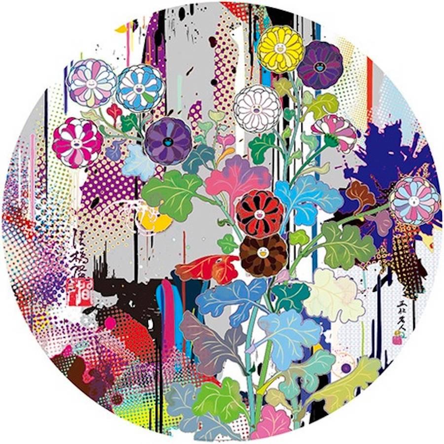 Created by Takashi Murakami in 2015, Korin: Superstring Theory is an offset color lithograph with foil and high gloss varnish on smooth wove paper. The artwork is hand-signed by the artist and numbered in ink.  Measuring 28 in. (71.1 cm) in