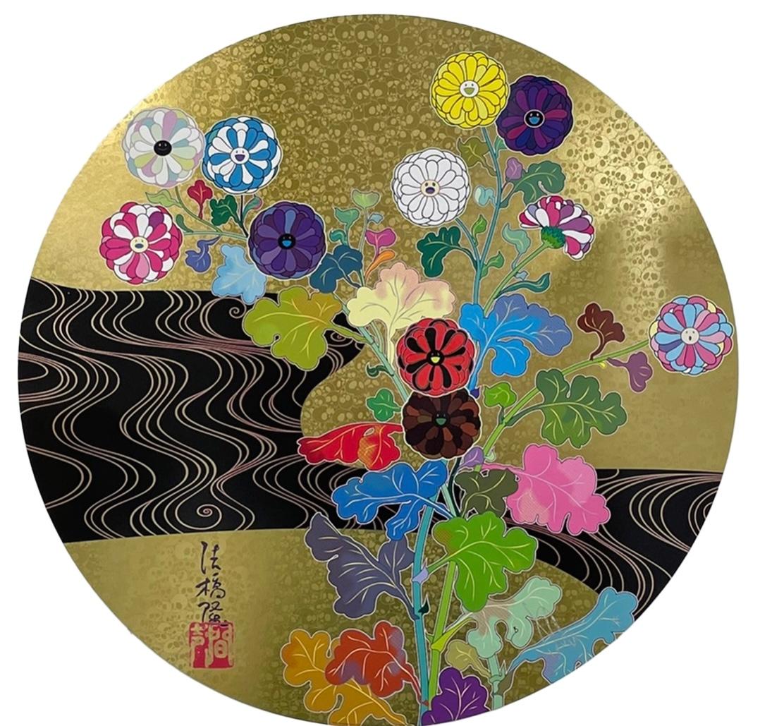 Artist: Takashi Murakami
Title: Korin: The Golden River
Year: 2022
Edition: 300
Size: 710mm / 27.45"
Medium: Offset print, cold stamp and high gloss varnishing
This is hand signed and numbered by Takashi Murakami.

Note: This will be shipped from