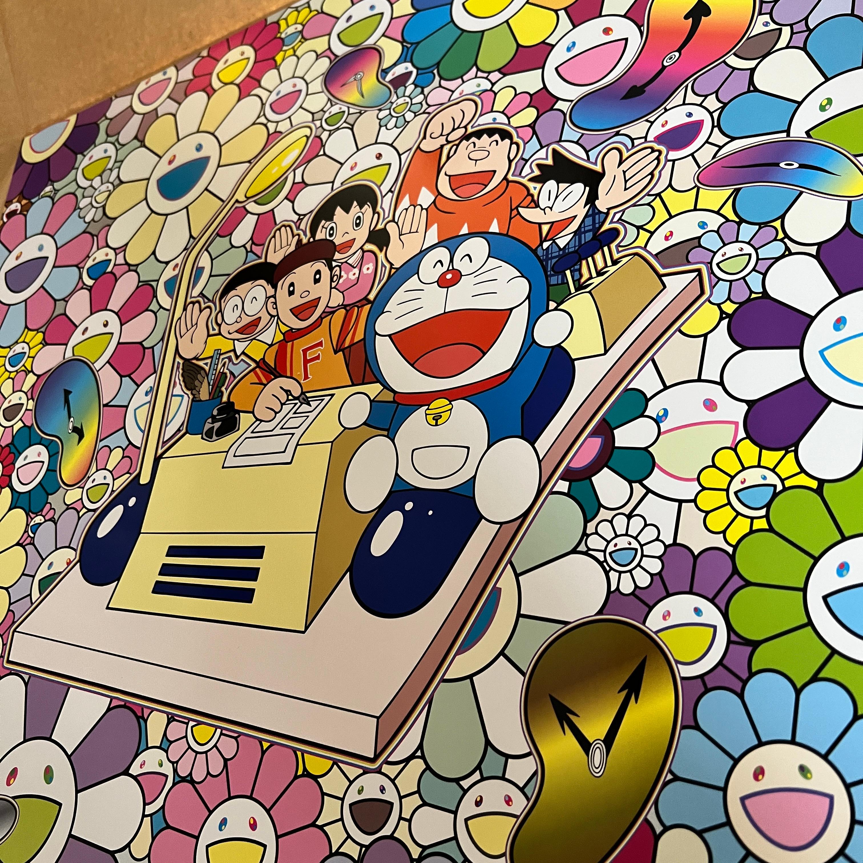 Artist: Takashi Murakami
Title: Let's Go on the Time Machine
Year: 2021
Edition: 300
Size: 600 × 600 mm
Medium: Offset print, cold stamp and high gloss varnishing

This is hand signed by Takashi Murakami.

Note: This will be shipped from Japan so