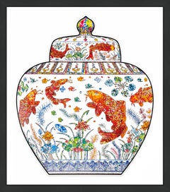 Lidded Jar with Design of a Lotus Pond (hand signed shaped lithograph)
