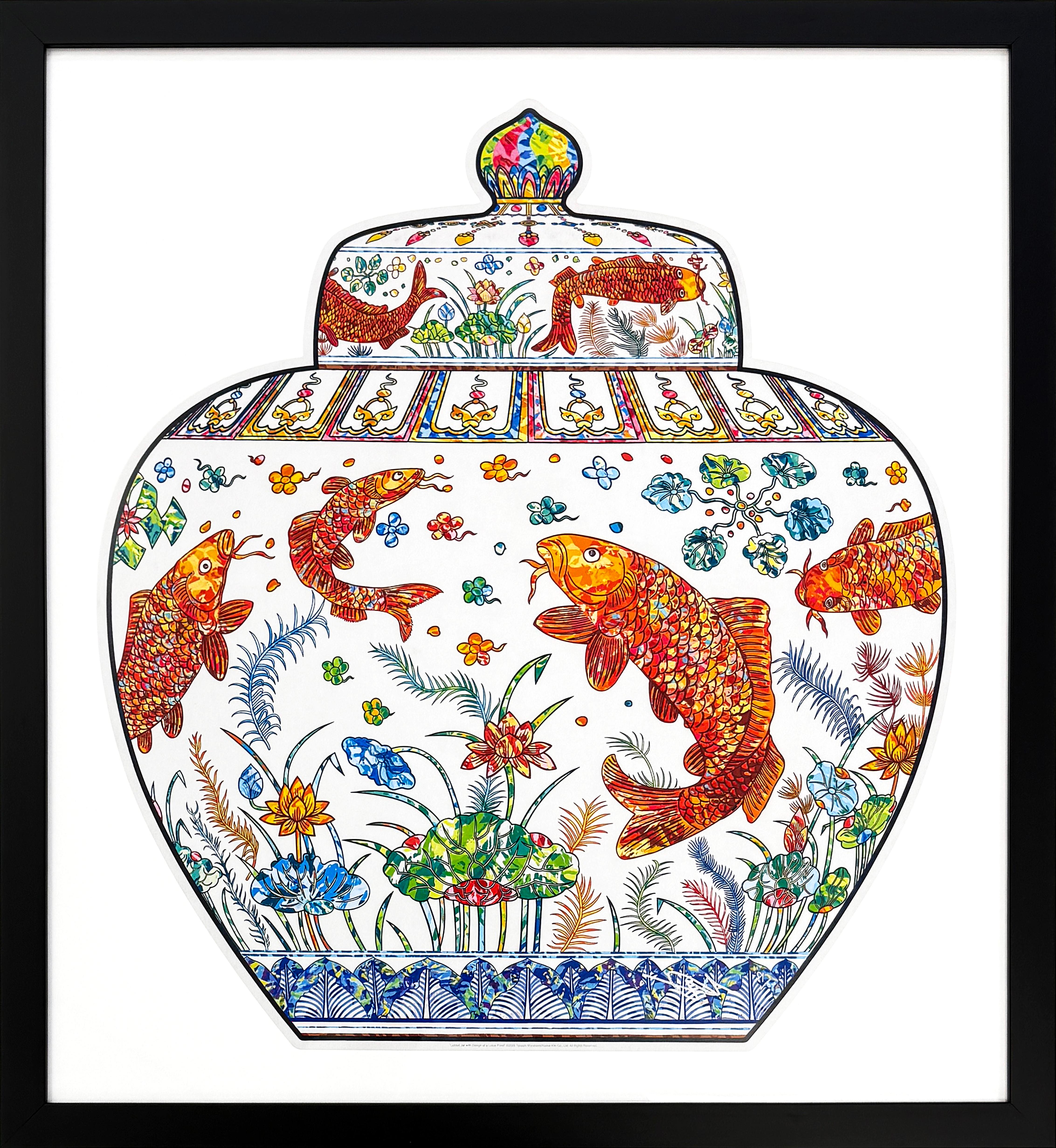 Takashi Murakami Figurative Print - Lidded Jar with Design of a Lotus Pond (hand signed shaped lithograph)
