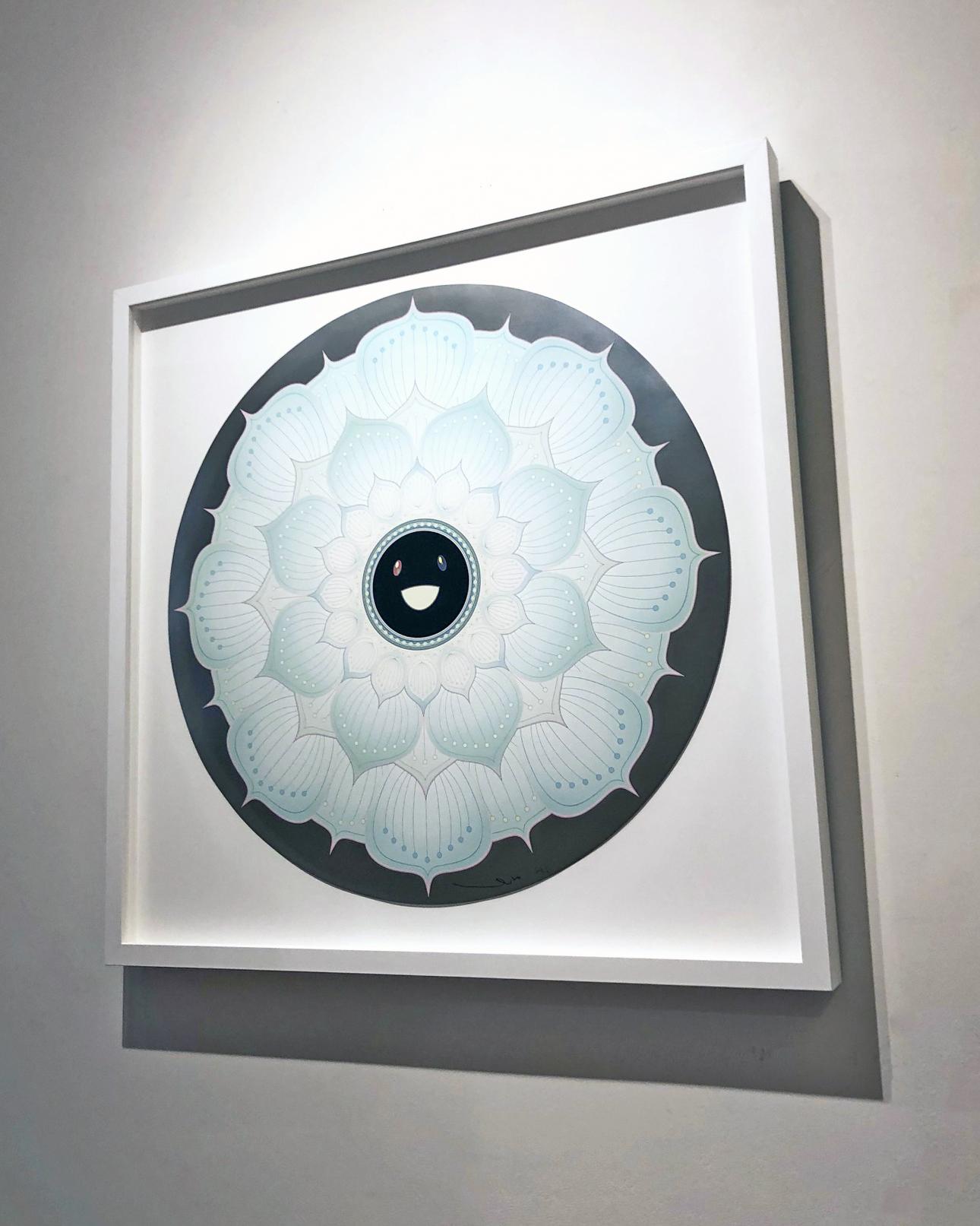 Artist:  Murakami, Takashi
Title:  Lotus Flower (White)
Date:  2010
Medium:  Offset lithograph printed in colors with silver foil on smooth wove paper
Unframed Dimensions:  27.95