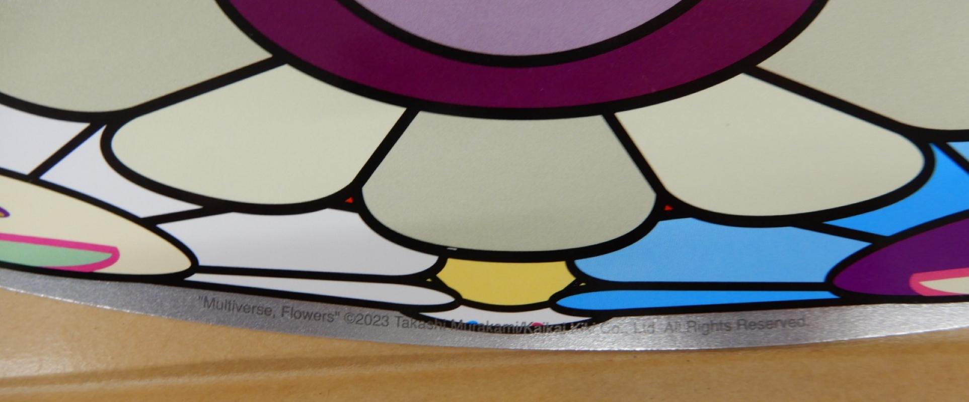 Multiverse, Flowers (2023) by Takashi Murakami
Offset print on woven paper.
Published by Kaikai Kiki Co., Ltd., Tokyo
28 in diameter
71 cm diameter
Edition 132/300

Takashi Murakami is best known for his contemporary combination of fine art and pop