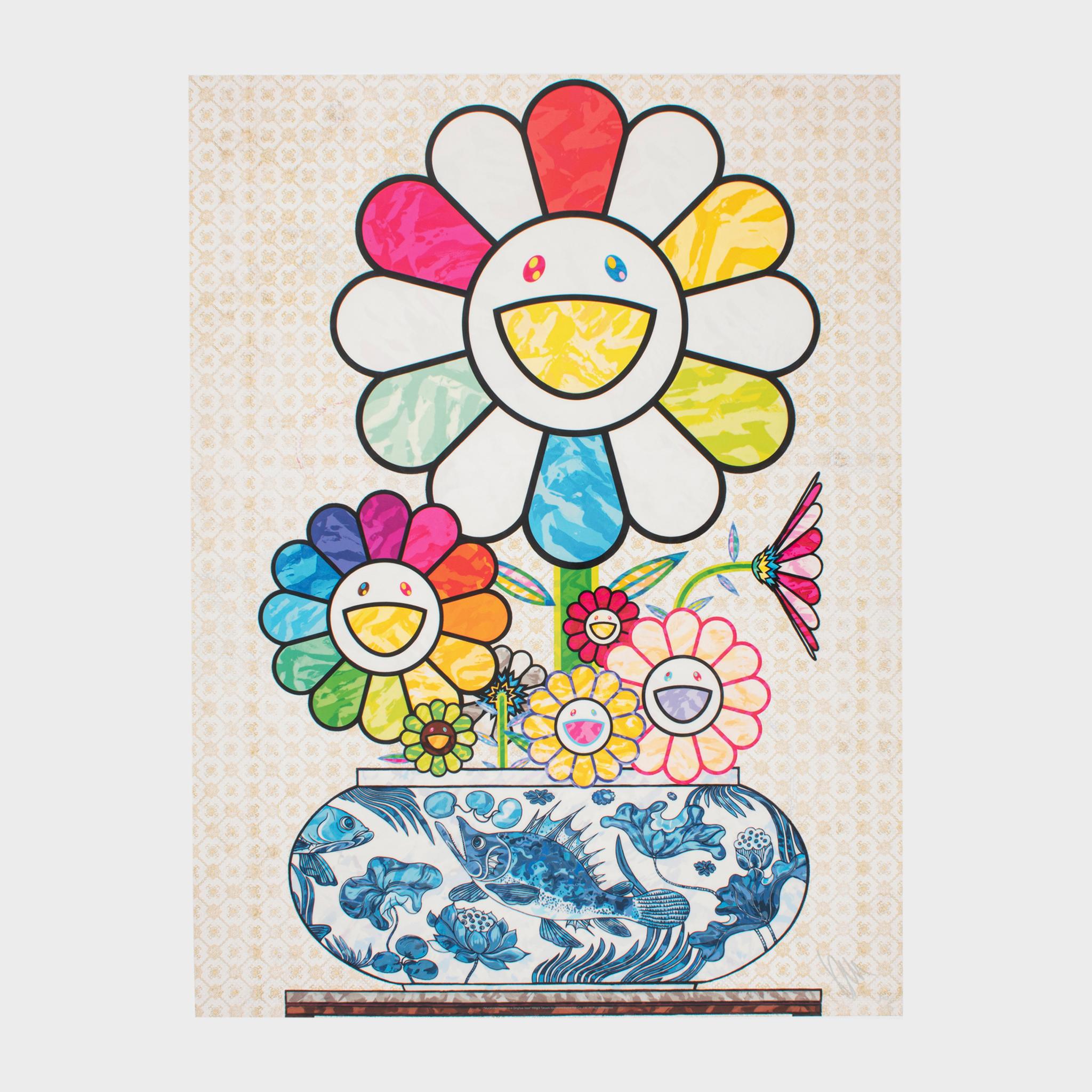 Takashi Murakami Abstract Print - Murakami Flowers in a Qinghua Vase