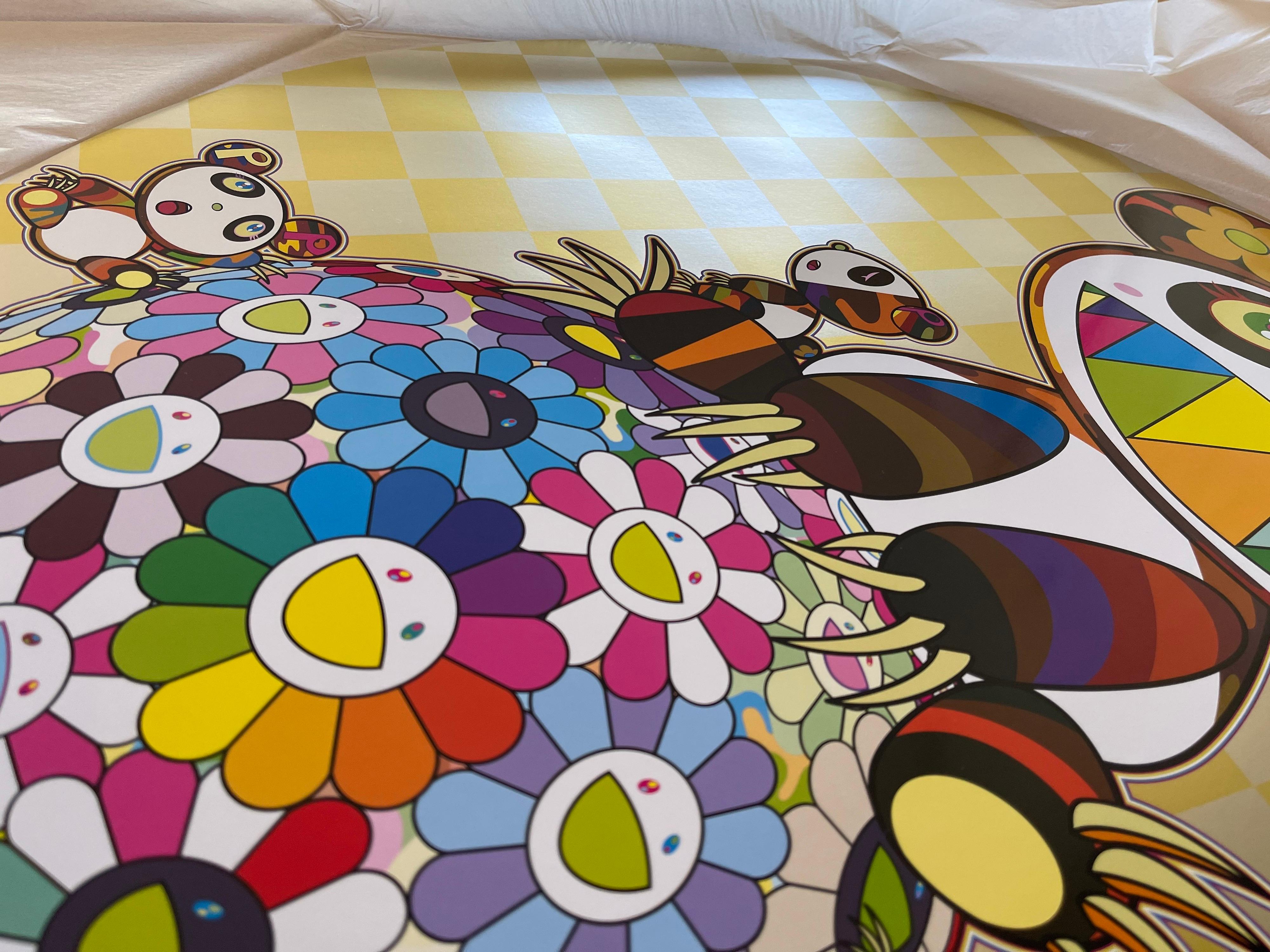 Murakami Panda with Panda cubs on Flower Ball, Gold Version - Print by Takashi Murakami