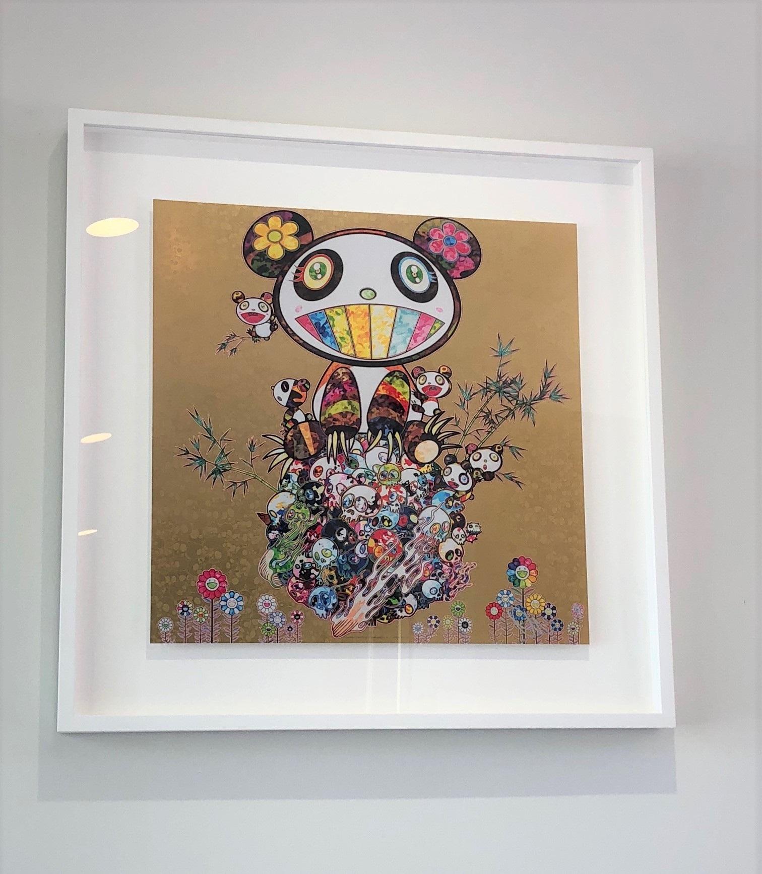 Murakami print - Champagne Supernova: Multicolor Pink and White Stripes (2018) - Beige Abstract Print by Takashi Murakami