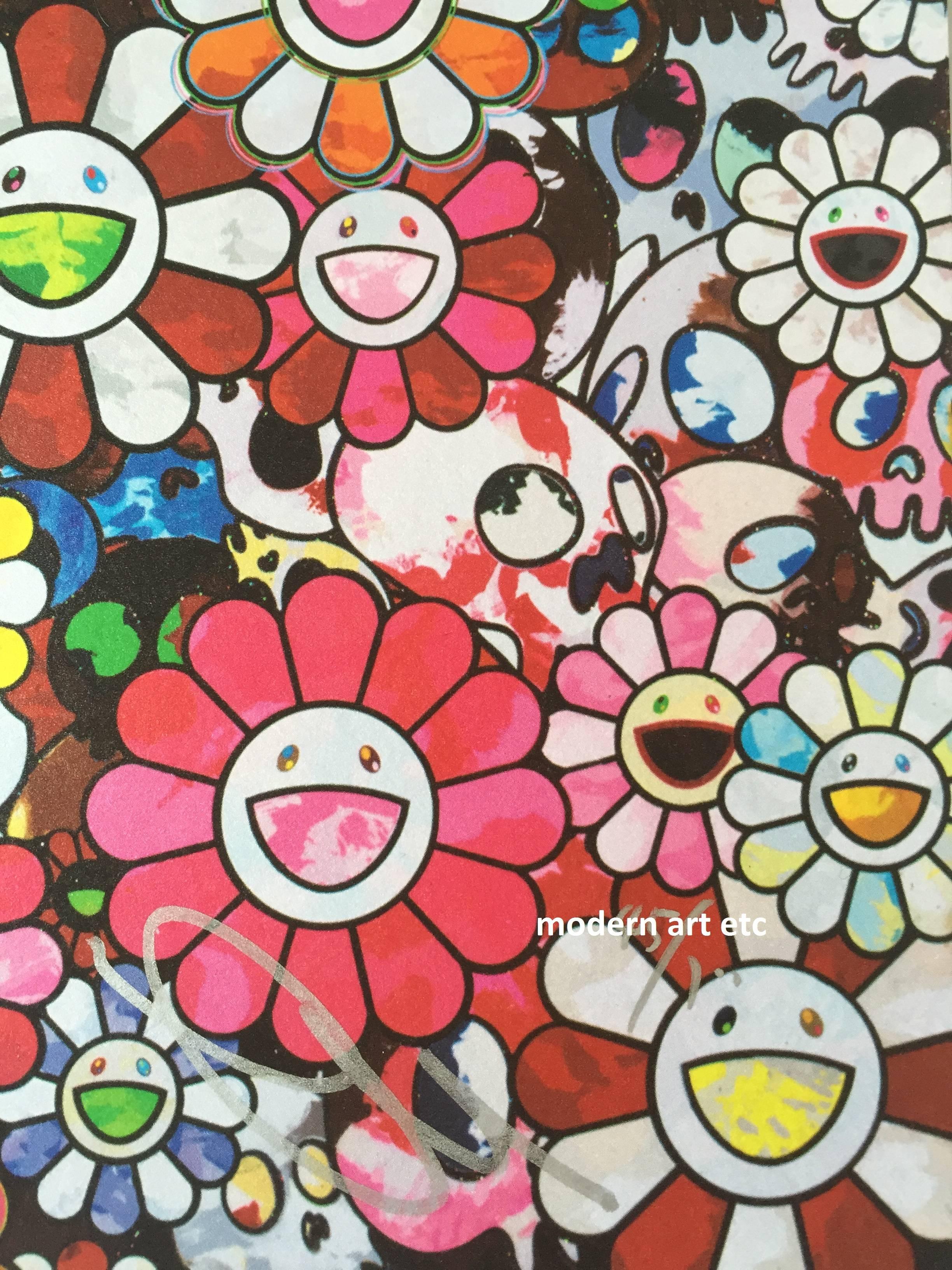 Murakami print of iconic flowers and skulls, red - print unframed - only 1 left - Print by Takashi Murakami