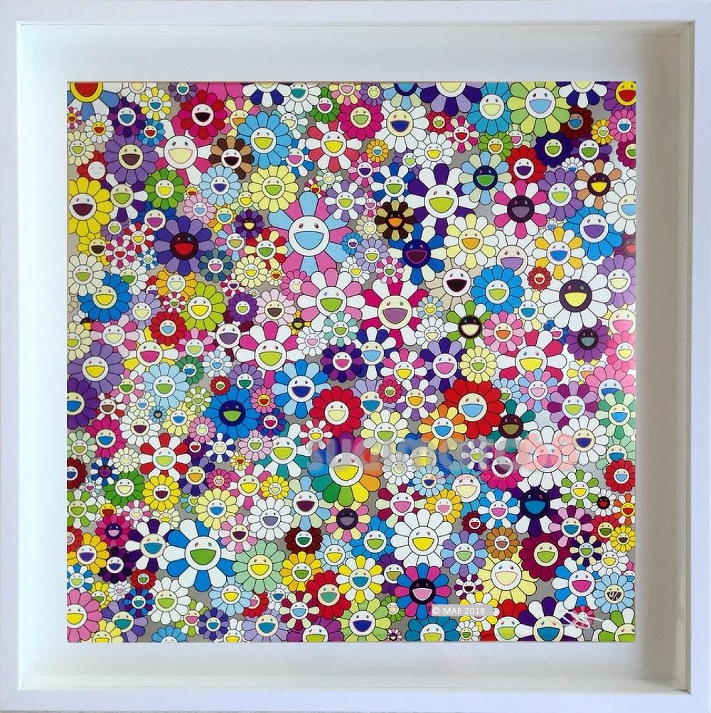 Murakami print of iconic flowers and skulls, red - print unframed - only 1 left - Brown Abstract Print by Takashi Murakami