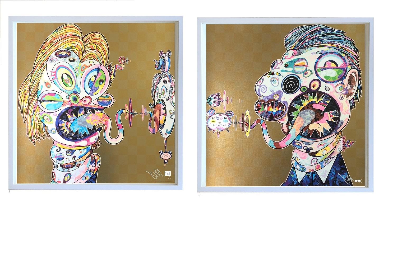 Takashi Murakami Figurative Print - Murakami print - Set of Two (2) prints in gold - unframed