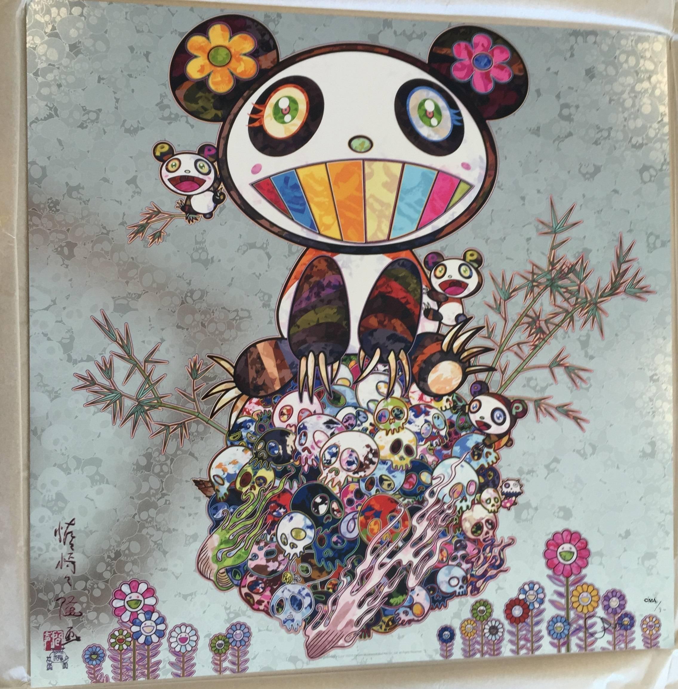This is an original Murakami print. Sold unframed. Brand new. Handsigned and numbered out of 300 editions. Buyer protection by both 1stdibs and gallery. 
LAST ONE - one of the iconic earlier prints. 

Photo of gold panda illustrate an example of a