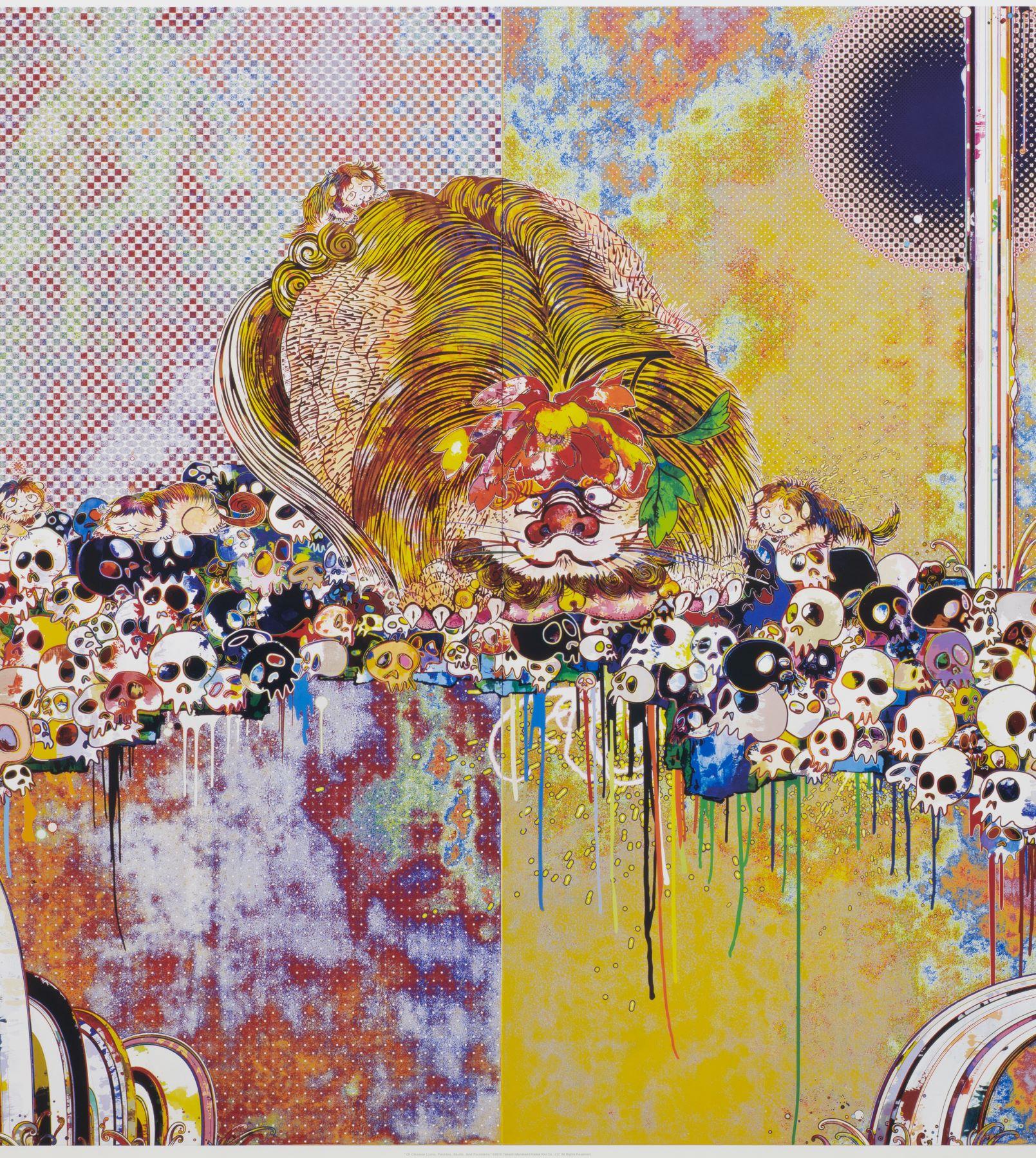 Of Chinese Lions, Peonies, Skulls, and Fountains, 2012 - Brown Figurative Print by Takashi Murakami