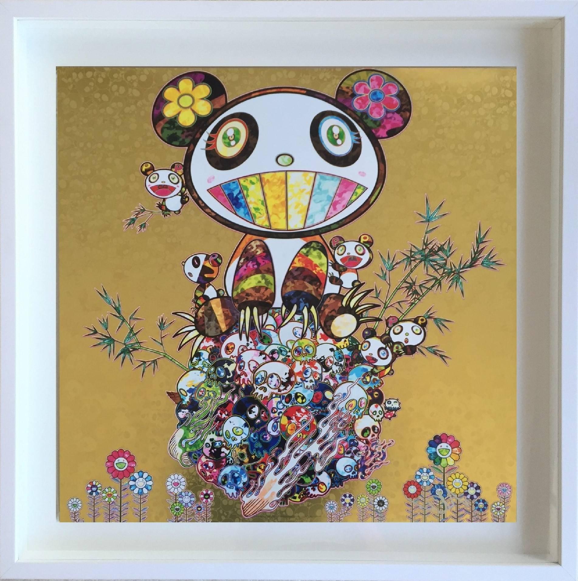 Takashi Murakami Abstract Print - Offset print - Panda Family (Gold)  - complimentary framing in LA