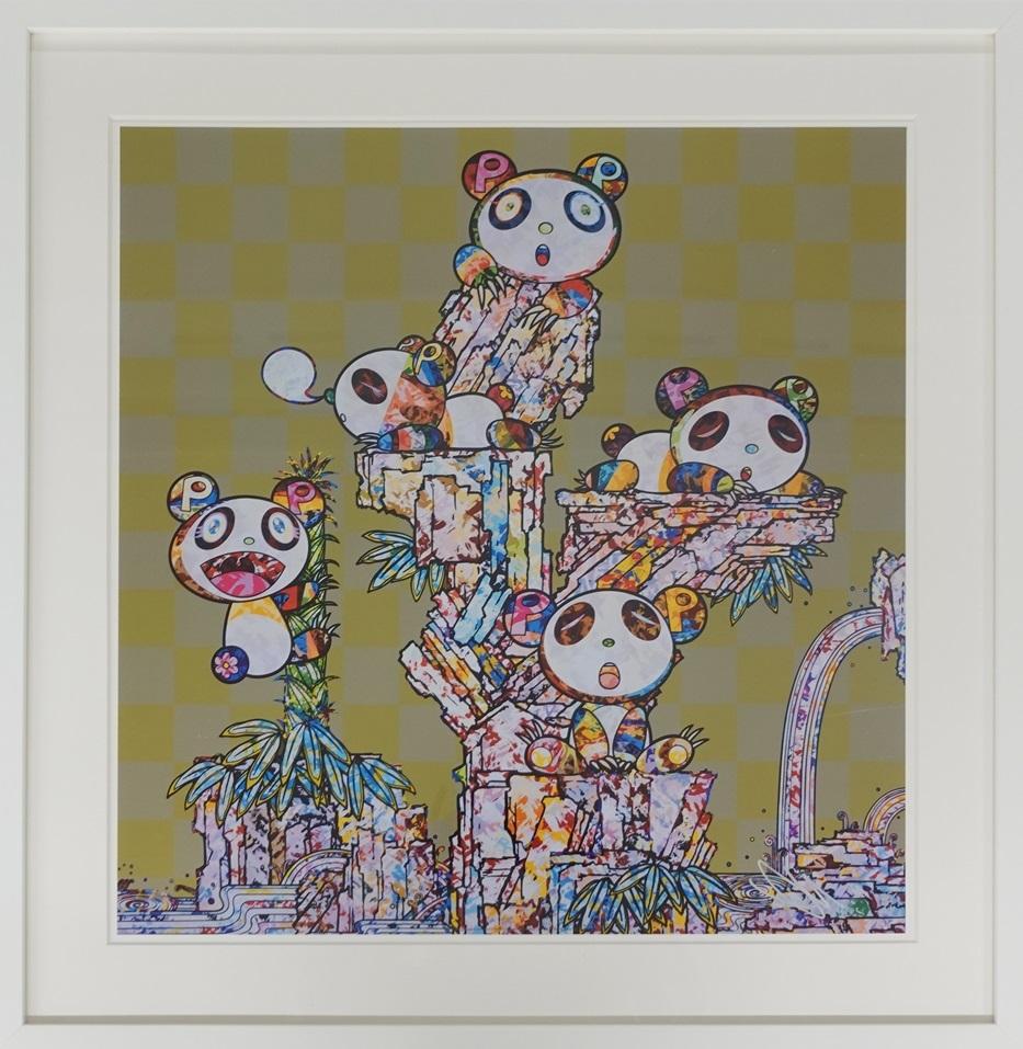 Panda-Kinder- Triptychon (3 Drucke). Limitierte Auflage von Murakami signiert, gerahmt – Print von Takashi Murakami
