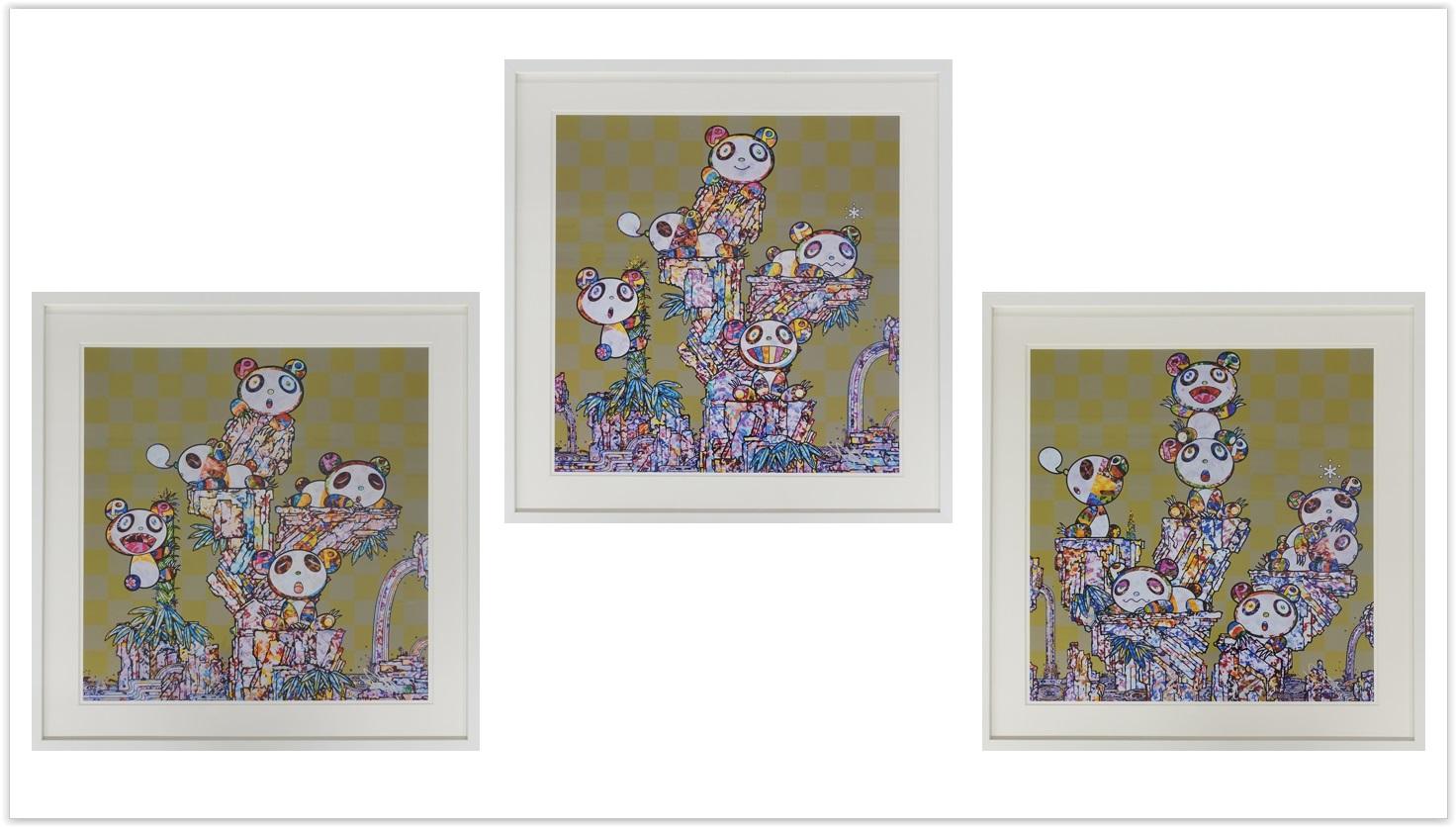 Figurative Print Takashi Murakami - triptyque Panda Child (3 tirages). Édition limitée de Murakami signée, encadrée