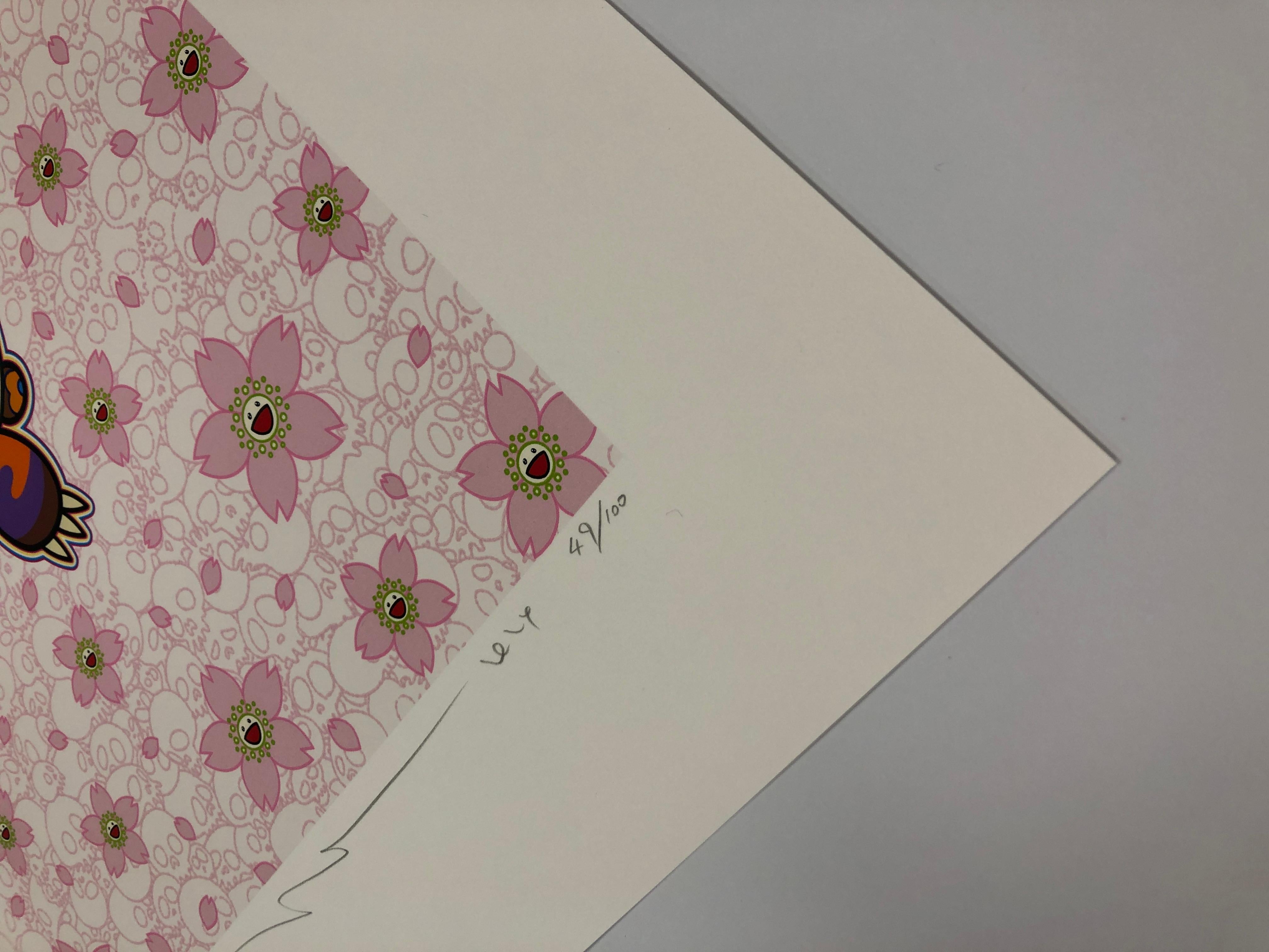 Panda, Mutter und Baby in einem Flur aus Kirschblütenblättern – Print von Takashi Murakami