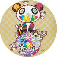 Panda, Panda Cubs, and Flowerball (2019). Print by Murakami signed, framed
