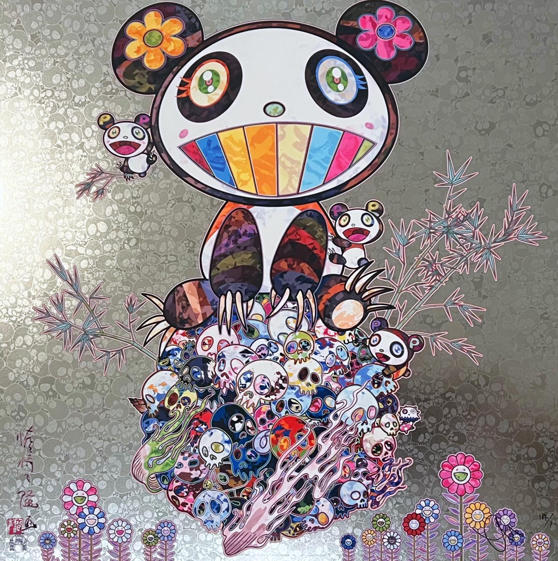 Panda & Panda Cubs (Silver) - Print by Takashi Murakami