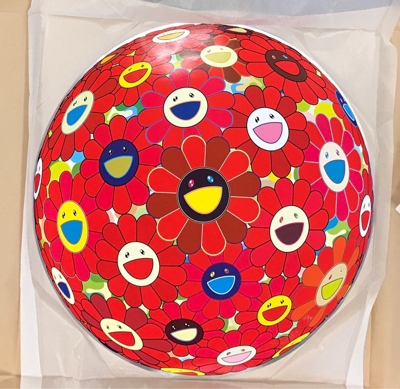 Red Flowerball (3D). Limited Edition (print) by Murakami signed and numbered. - Print by Takashi Murakami