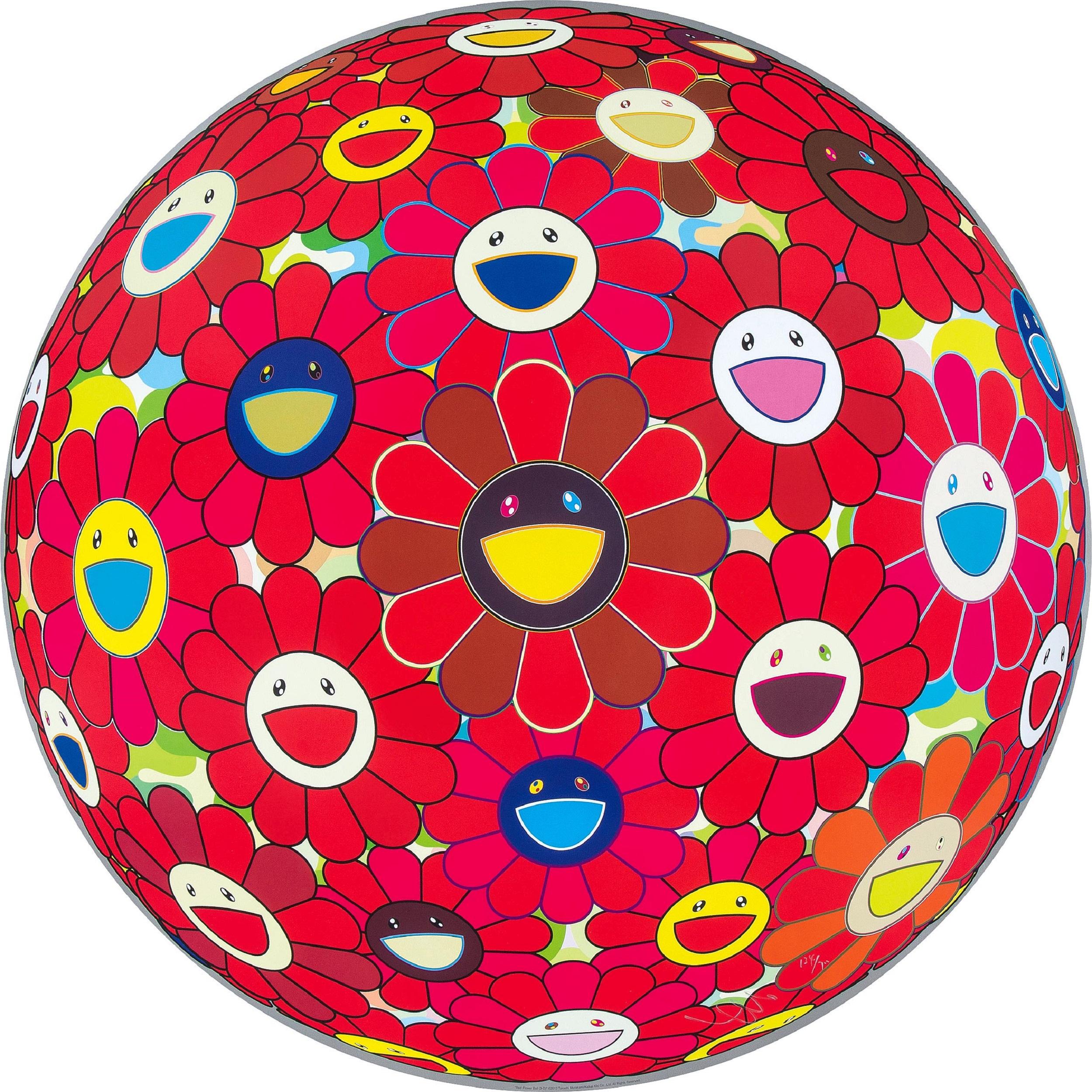 Takashi Murakami Figurative Print - Red Flowerball (3D). Limited Edition (print) by Murakami signed and numbered.
