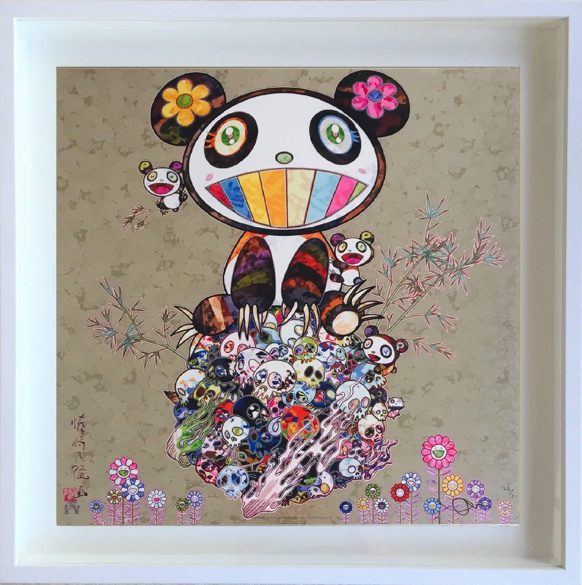 Takashi Murakami Figurative Print - Silver Panda - Panda and Panda cubs - unframed - LAST ONE
