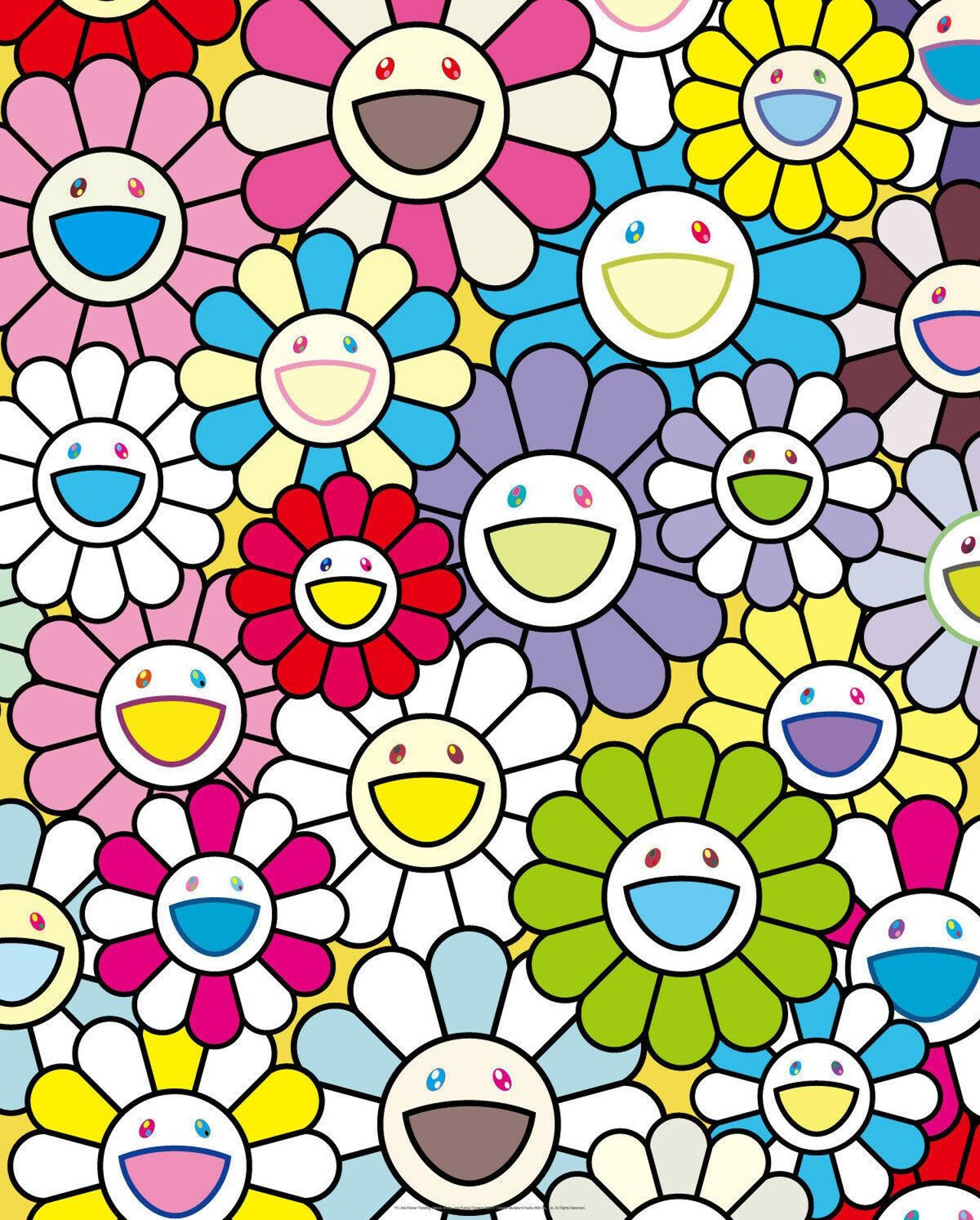 Takashi Murakami Small Flower Painting With Yellow White And
