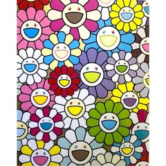 Small Flowers Painting: Yellow, White and Purple Colours By Takashi Murakami