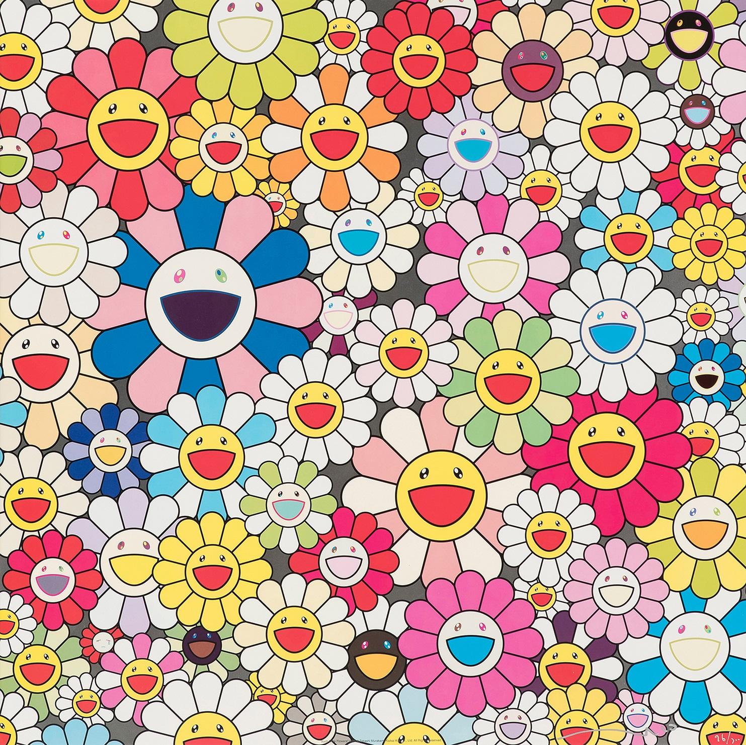 Figurative Print Takashi Murakami - Des fleurs aussi taillées. Édition limitée (impression) signée Murakami