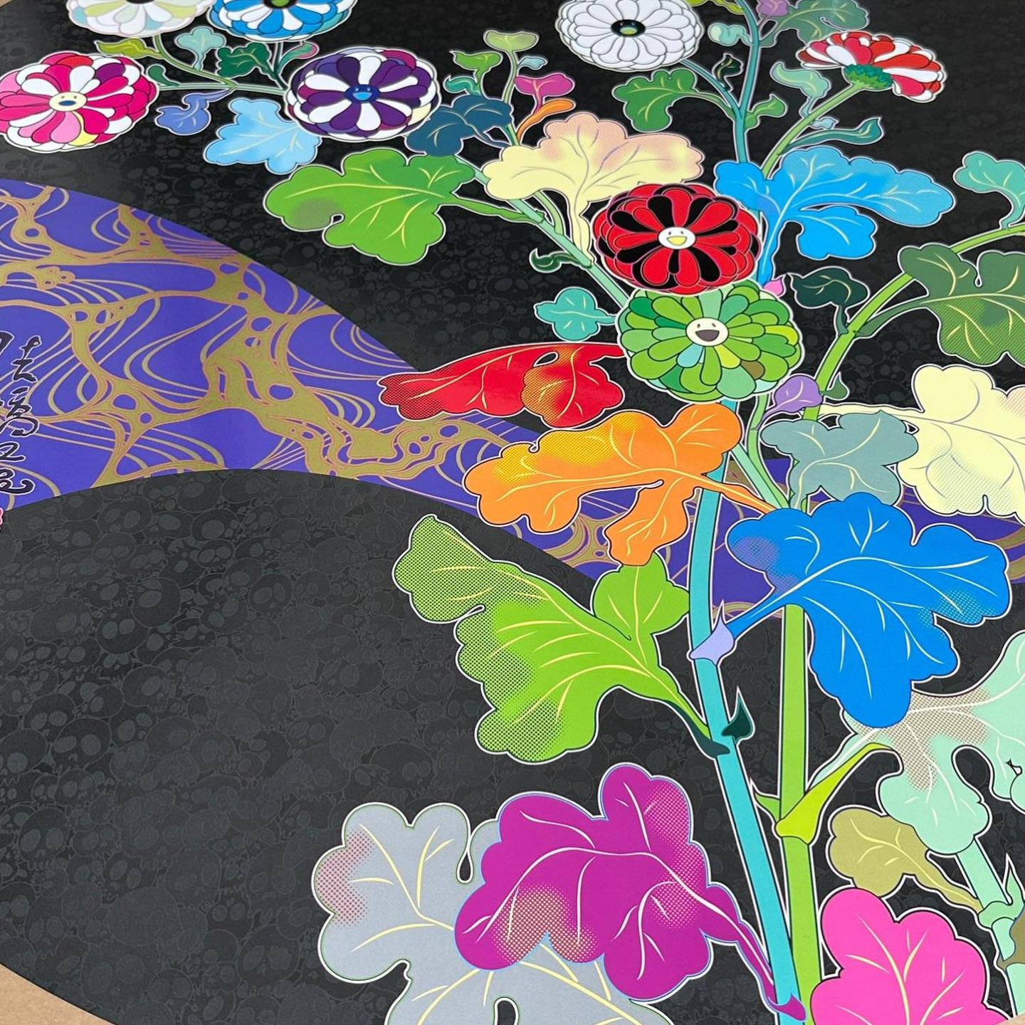 TAKASHI MURAKAMI A RETURN FROM WANDERING Pop Art, Japanese Flowers Silver Black - Print by Takashi Murakami