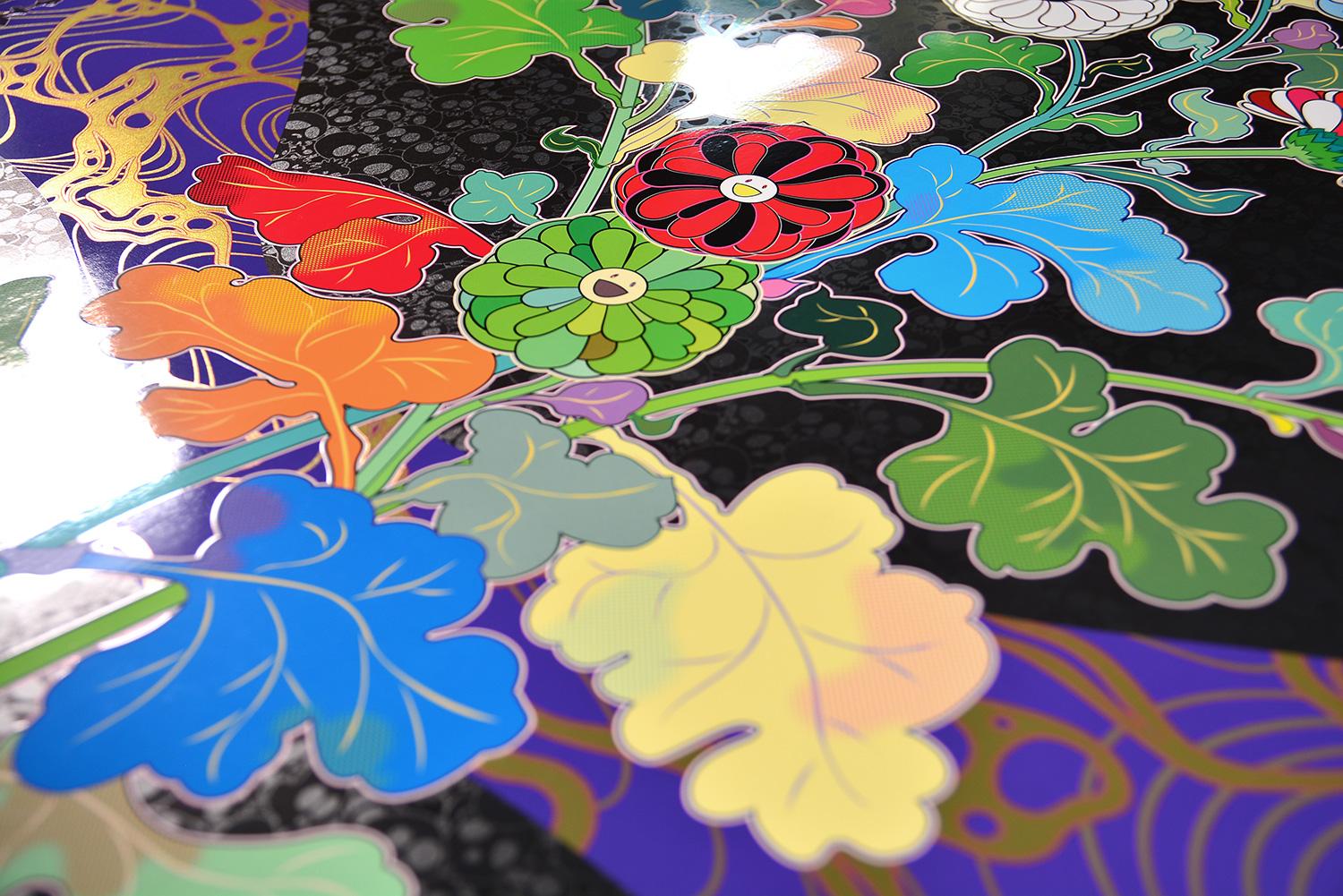TAKASHI MURAKAMI EL REGRESO DEL VAGABUNDO Arte pop, flores japonesas Plata Negro 1