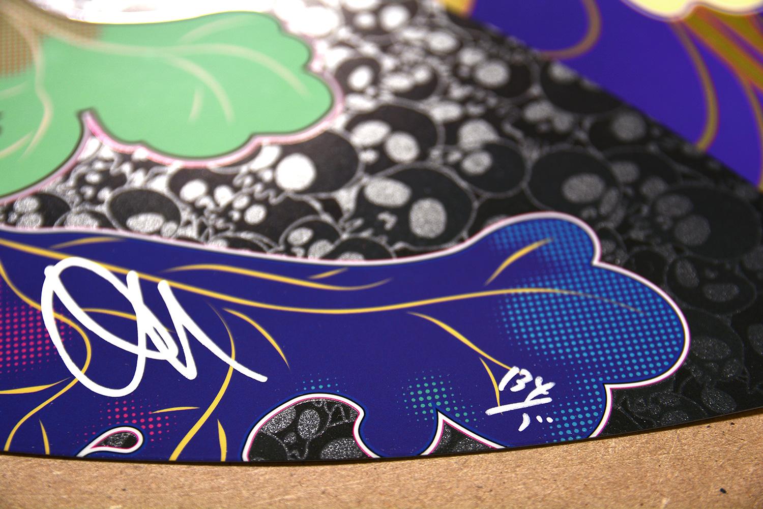 TAKASHI MURAKAMI A RETURN FROM WANDERING Pop Art, Japanische Blumen Silber Schwarz im Angebot 1