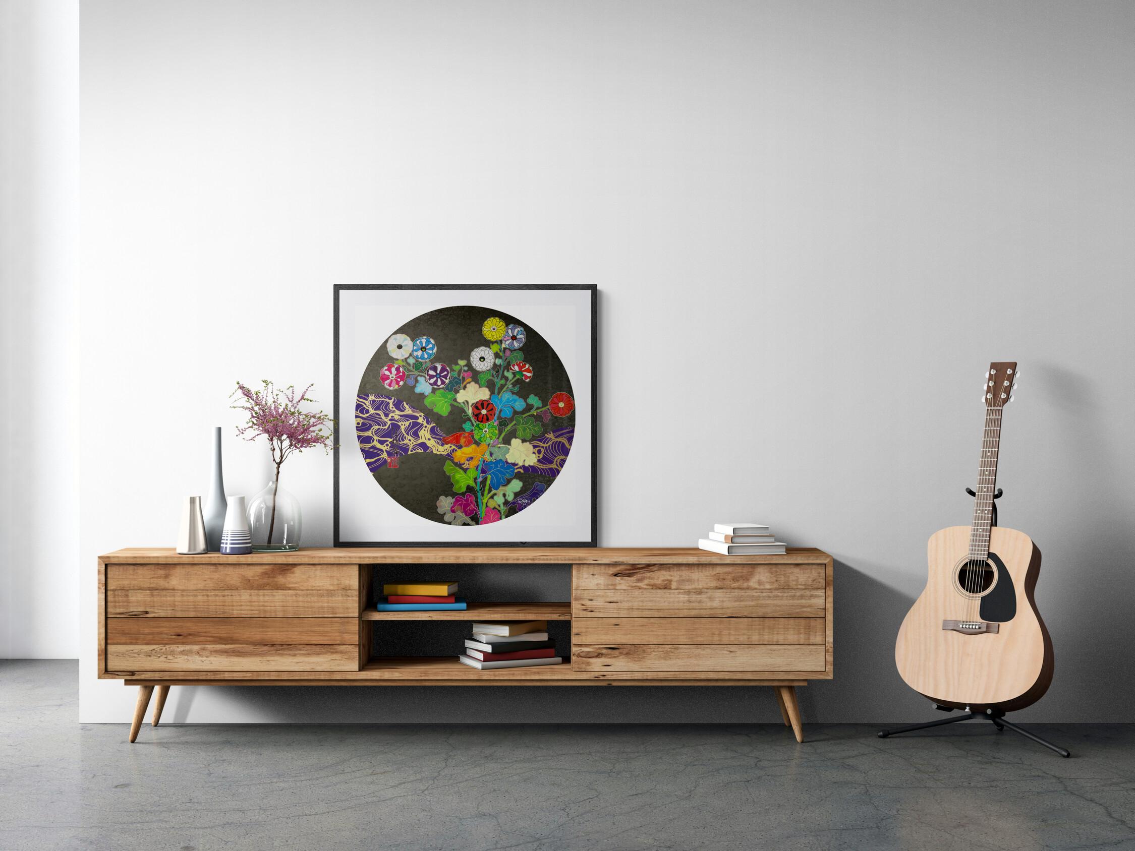 TAKASHI MURAKAMI A RETURN FROM WANDERING Pop Art, Japanische Blumen Silber Schwarz im Angebot 2