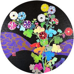 Takashi Murakami A RETURN FROM WANDERING Pop Art, Fiori Giapponesi Argento Nero