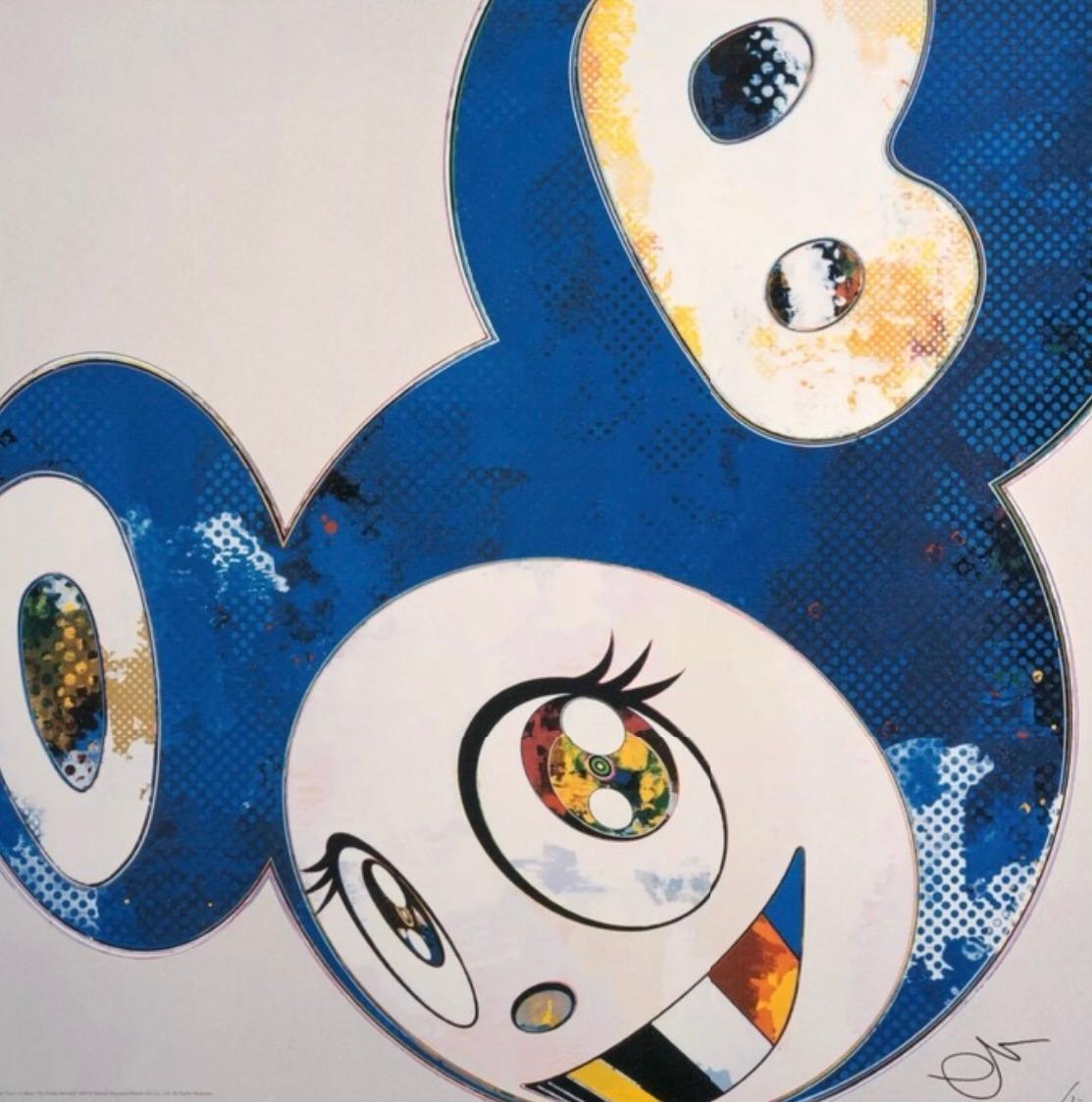 Takashi Murakami, a pivotal figure in contemporary art, is renowned for his ability to blend traditional Japanese aesthetics with modern pop culture. His 2016 limited edition print, "And then x 6 (Blue the Polke Method)," exemplifies this fusion