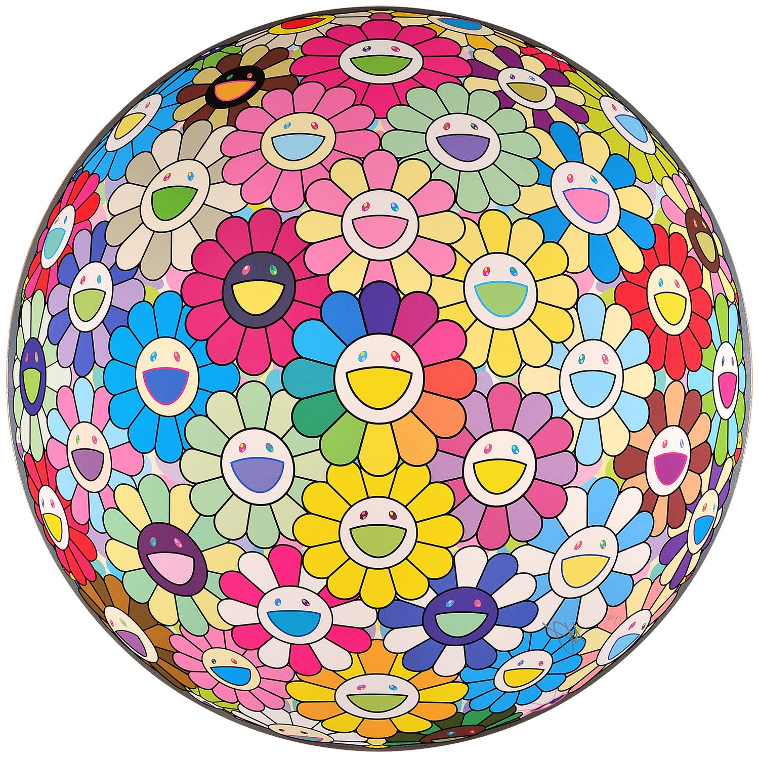 TAKASHI MURAKAMI - BURYING MY FACE IN THE FIELD OF FLOWERS Pop Art Red Smiley