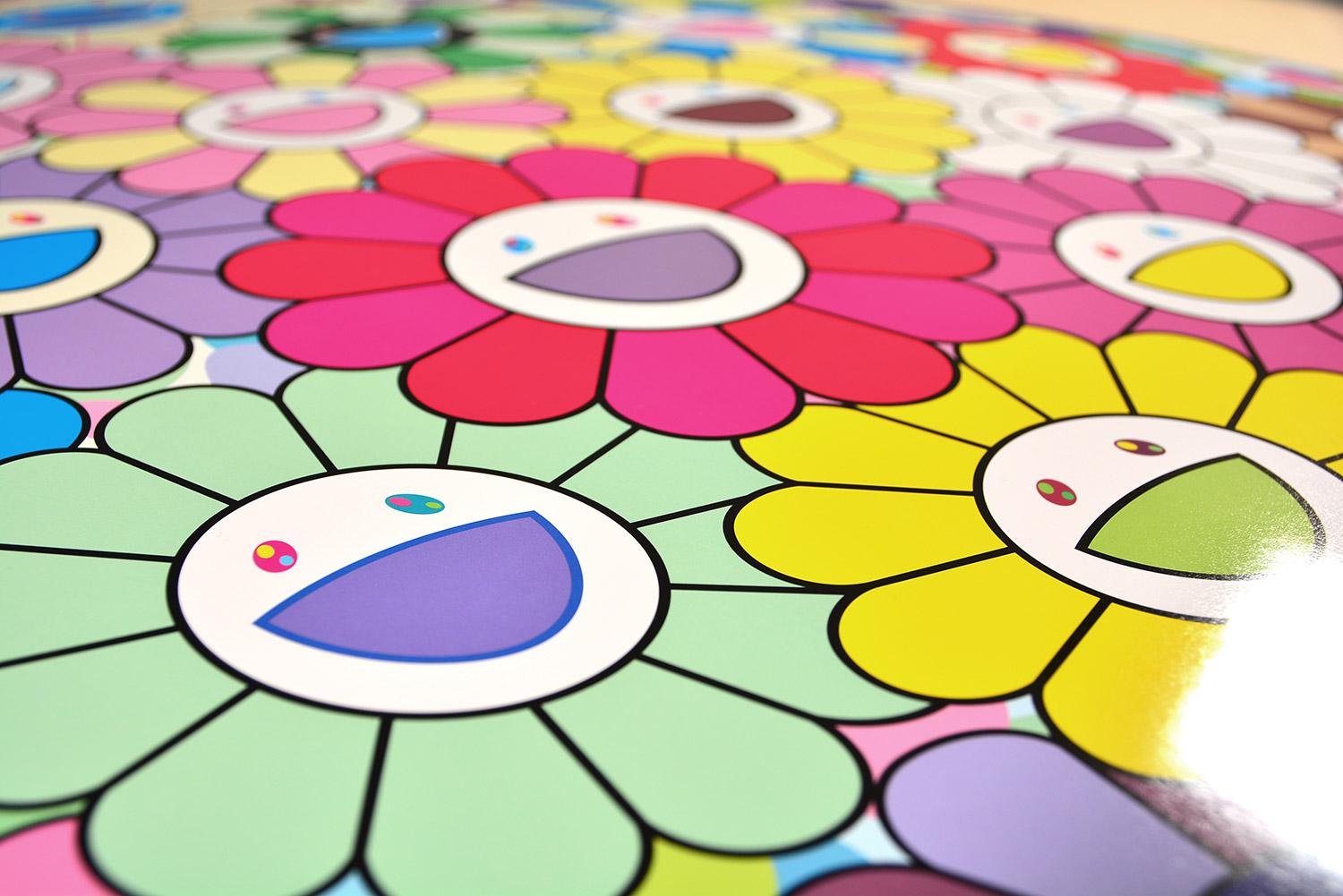 TAKASHI MURAKAMI: COLORFUL, MIRACLE, SPARKLE Superflat Japanese Pop Art Flowers - Silver Figurative Print by Takashi Murakami