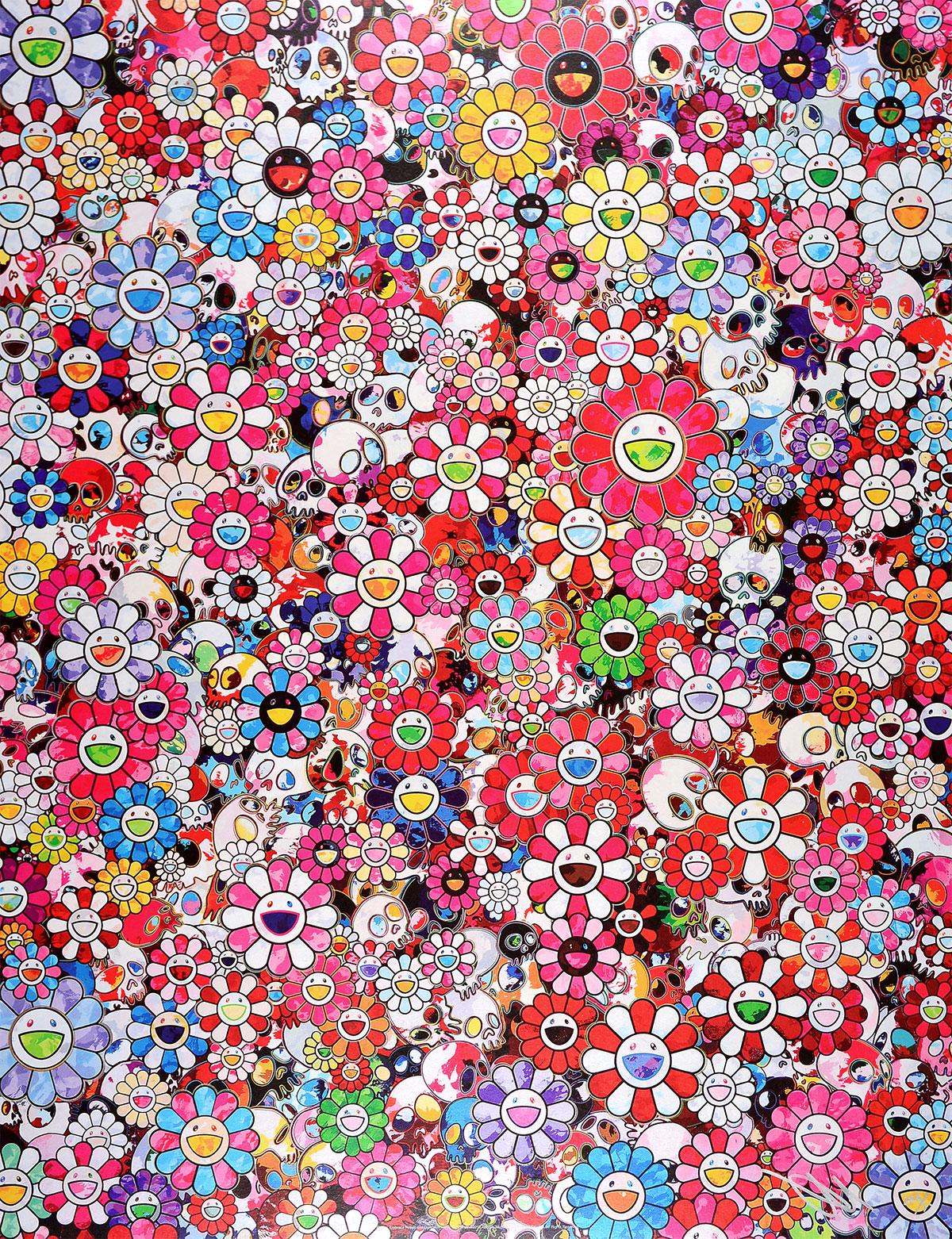 TAKASHI MURAKAMI: DAZZLING CIRCUS Flowers & Skulls Japanese Pop Art Red