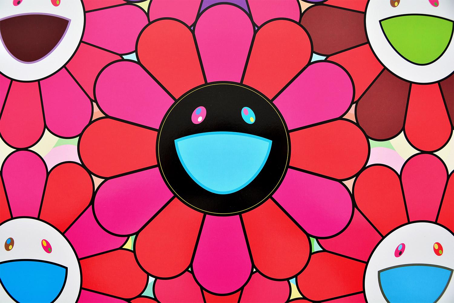 TAKASHI MURAKAMI - FLOWER BALL - BURNING BLOOD Pop Art. Flowers Red Smiley in vendita 1
