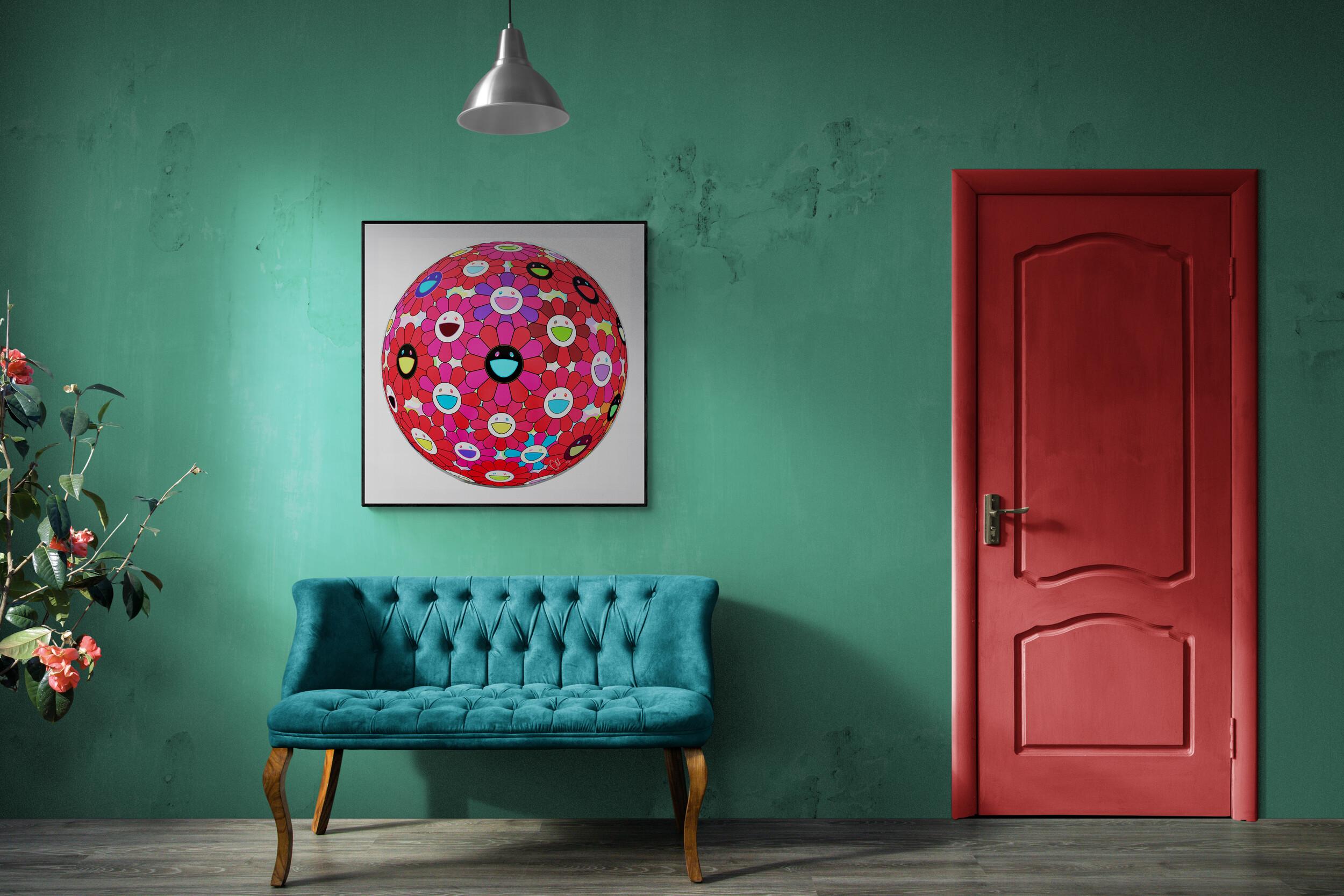 TAKASHI MURAKAMI - FLOWER BALL - BURNING BLOOD Pop Art. Flowers Red Smiley in vendita 3
