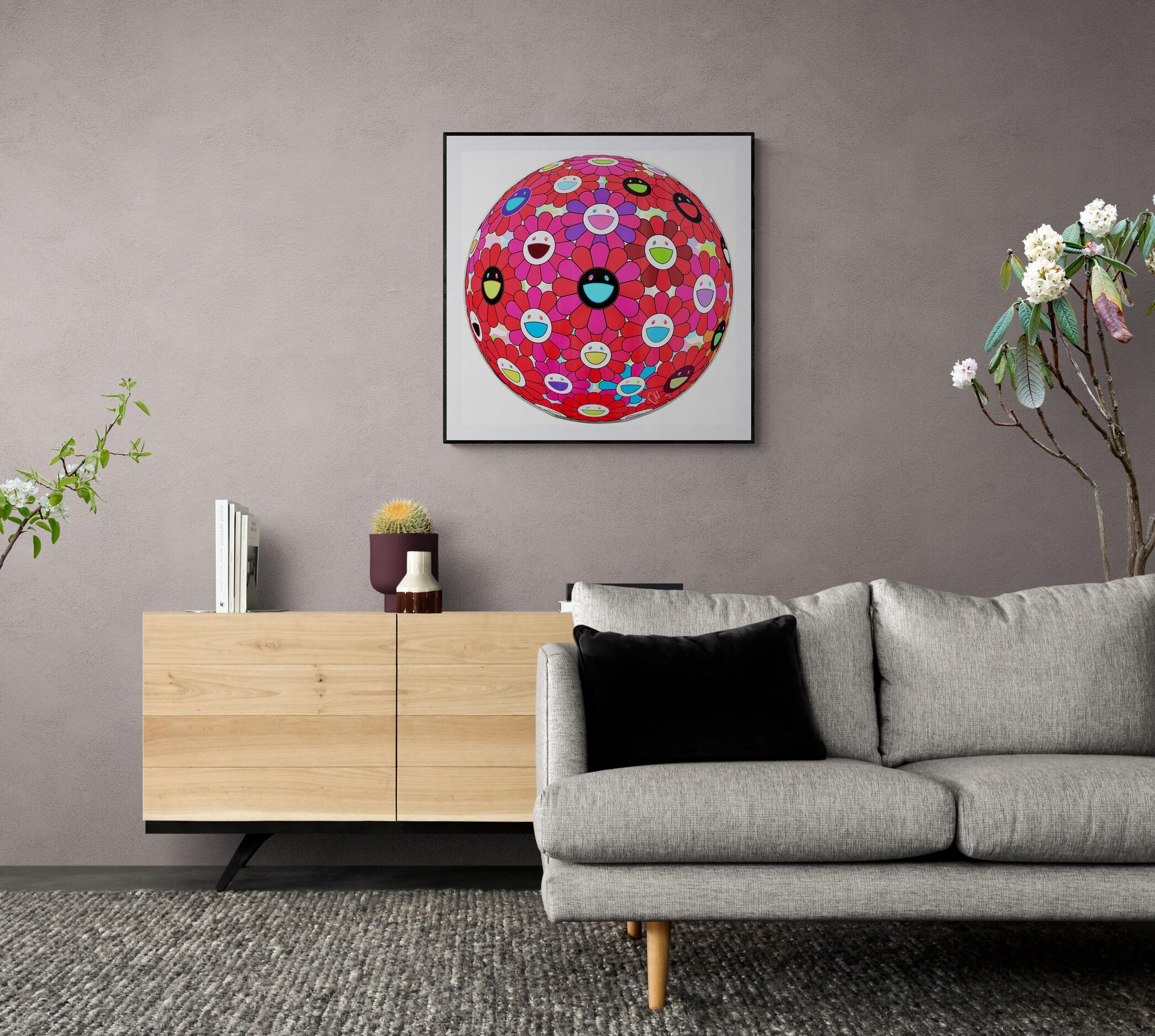 TAKASHI MURAKAMI - FLOWER BALL - BURNING BLOOD Pop Art. Flowers Red Smiley in vendita 4
