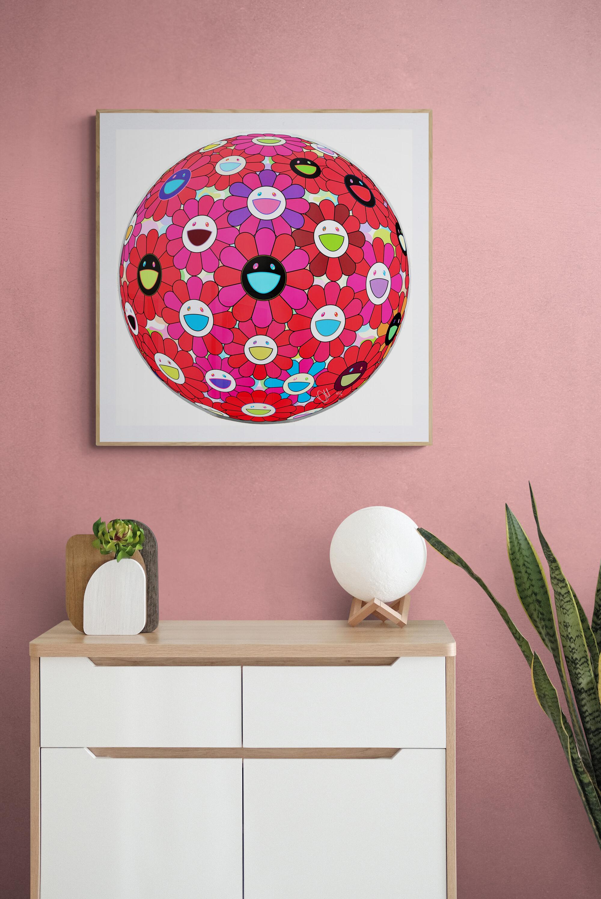 TAKASHI MURAKAMI - FLOWER BALL - BURNING BLOOD Pop Art. Flowers Red Smiley in vendita 5