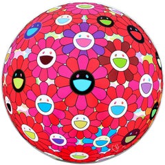 TAKASHI MURAKAMI - FLOWER BALL - BURNING BLOOD Pop Art. Flowers Red Smiley