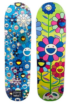 Used Takashi Murakami Flowers Skateboard Decks: set of 2 works (Murakami skateboard)