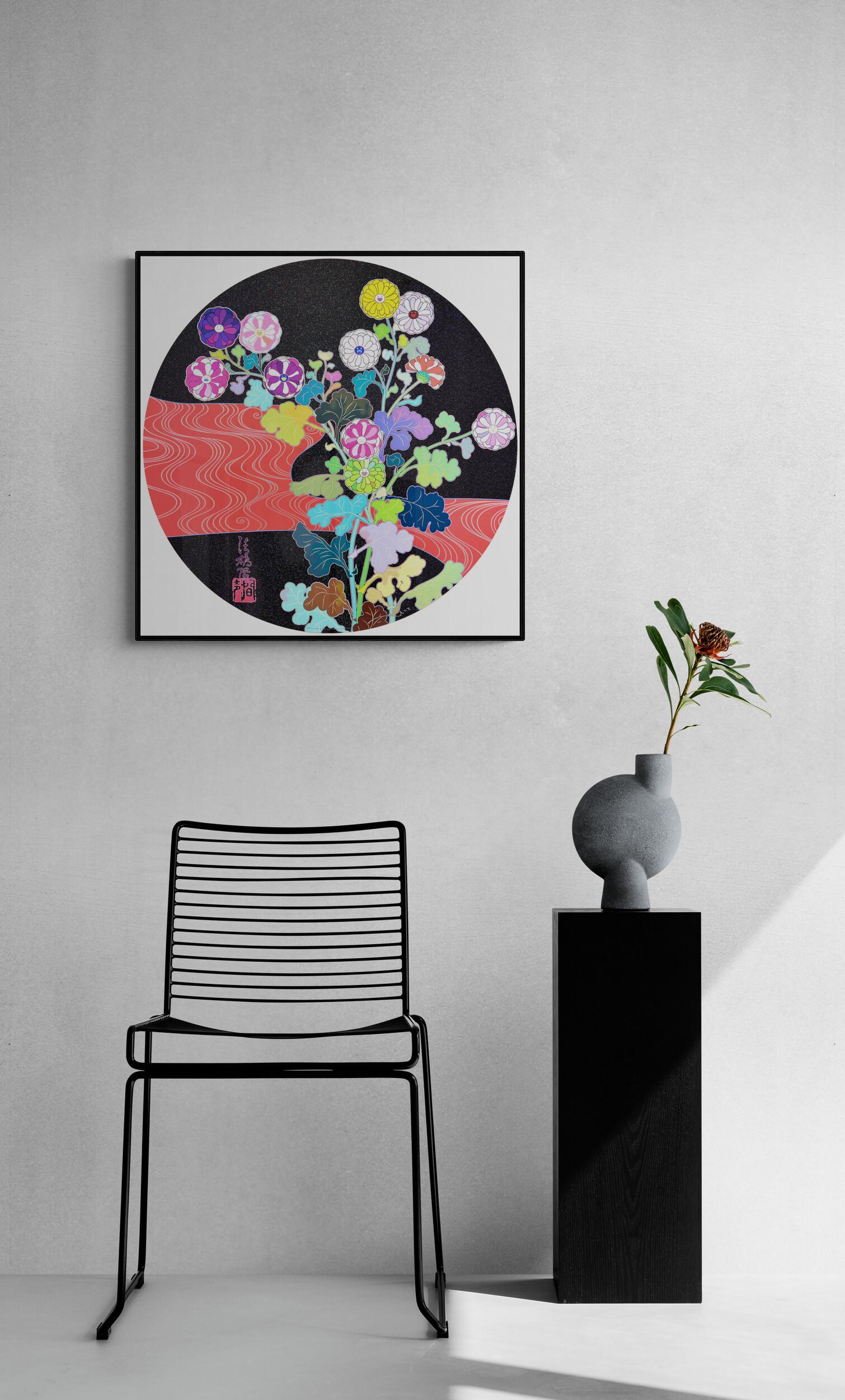 TAKASHI MURAKAMI: KANSEI: KORIN RED STREAM Japanese Pop flowers red black For Sale 5