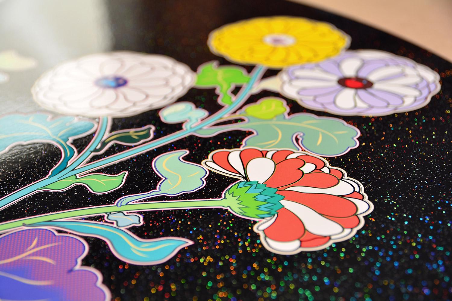 TAKASHI MURAKAMI: KANSEI: KORIN RED STREAM Fiori pop giapponesi rosso nero - Print di Takashi Murakami