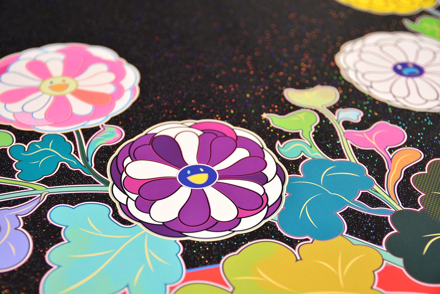 TAKASHI MURAKAMI: KANSEI: KORIN RED STREAM Fiori pop giapponesi rosso nero - Print Pop Art di Takashi Murakami
